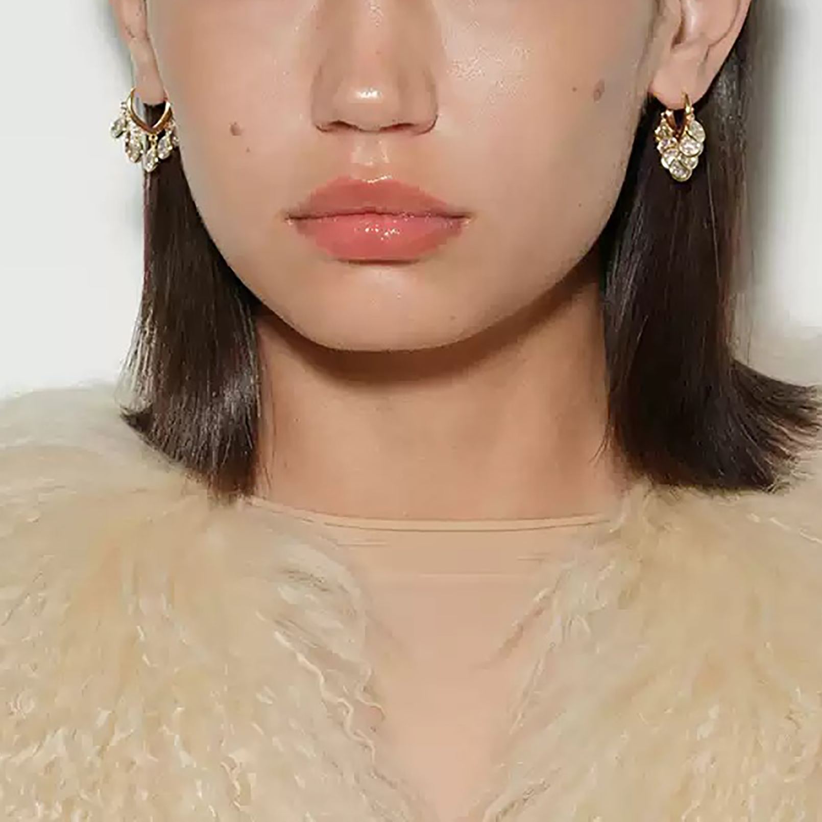 Zeuxippe Gold Bezel Round Fringe Huggie Earrings