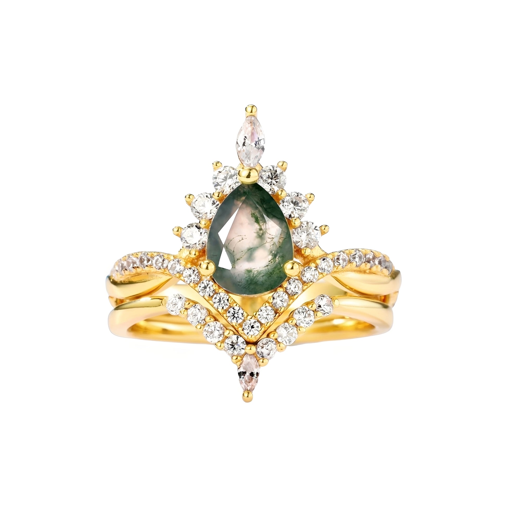 Adéla Green Moss Crown Ring Set