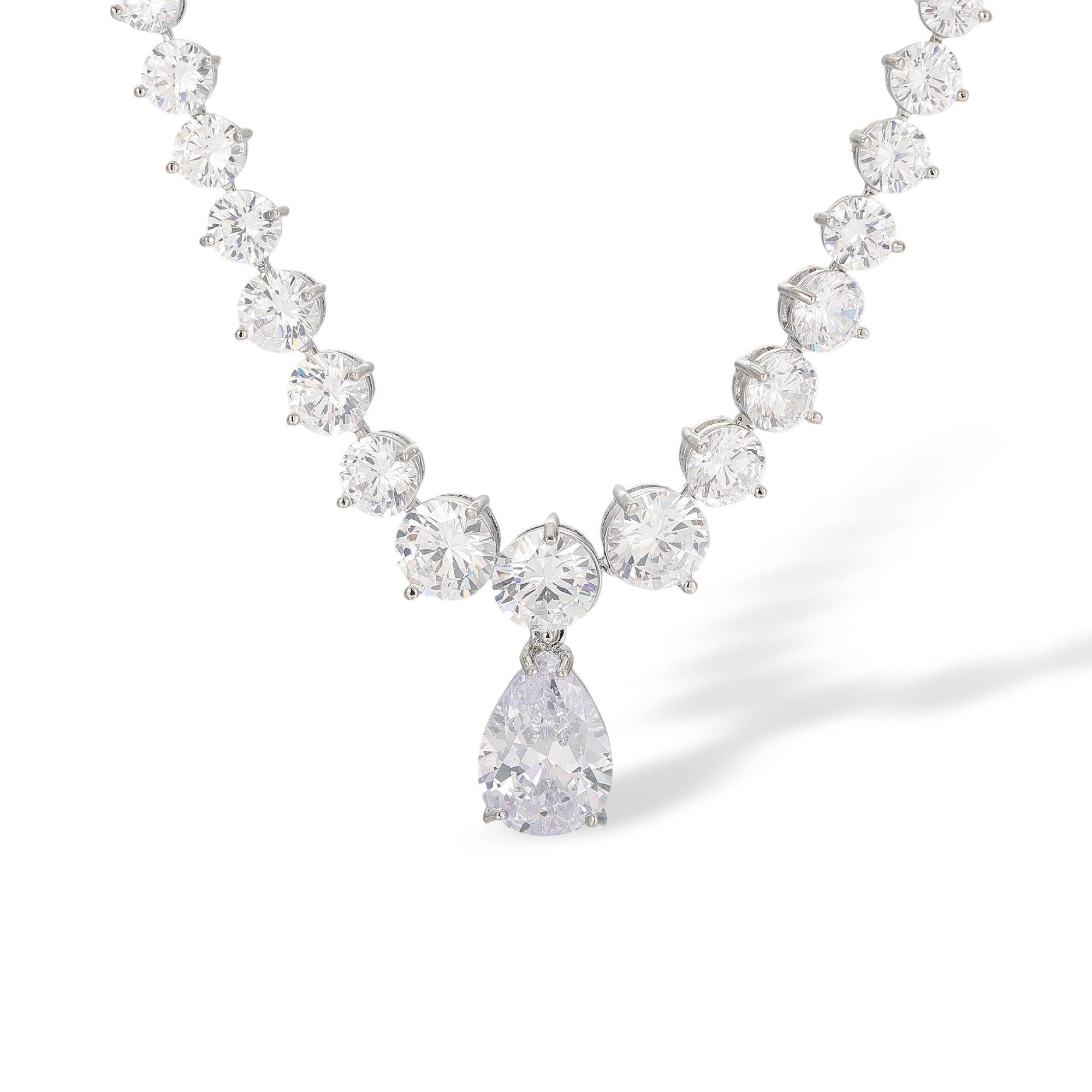 Adelhilde White Round Teardrop Drop Earrings & Necklace Set
