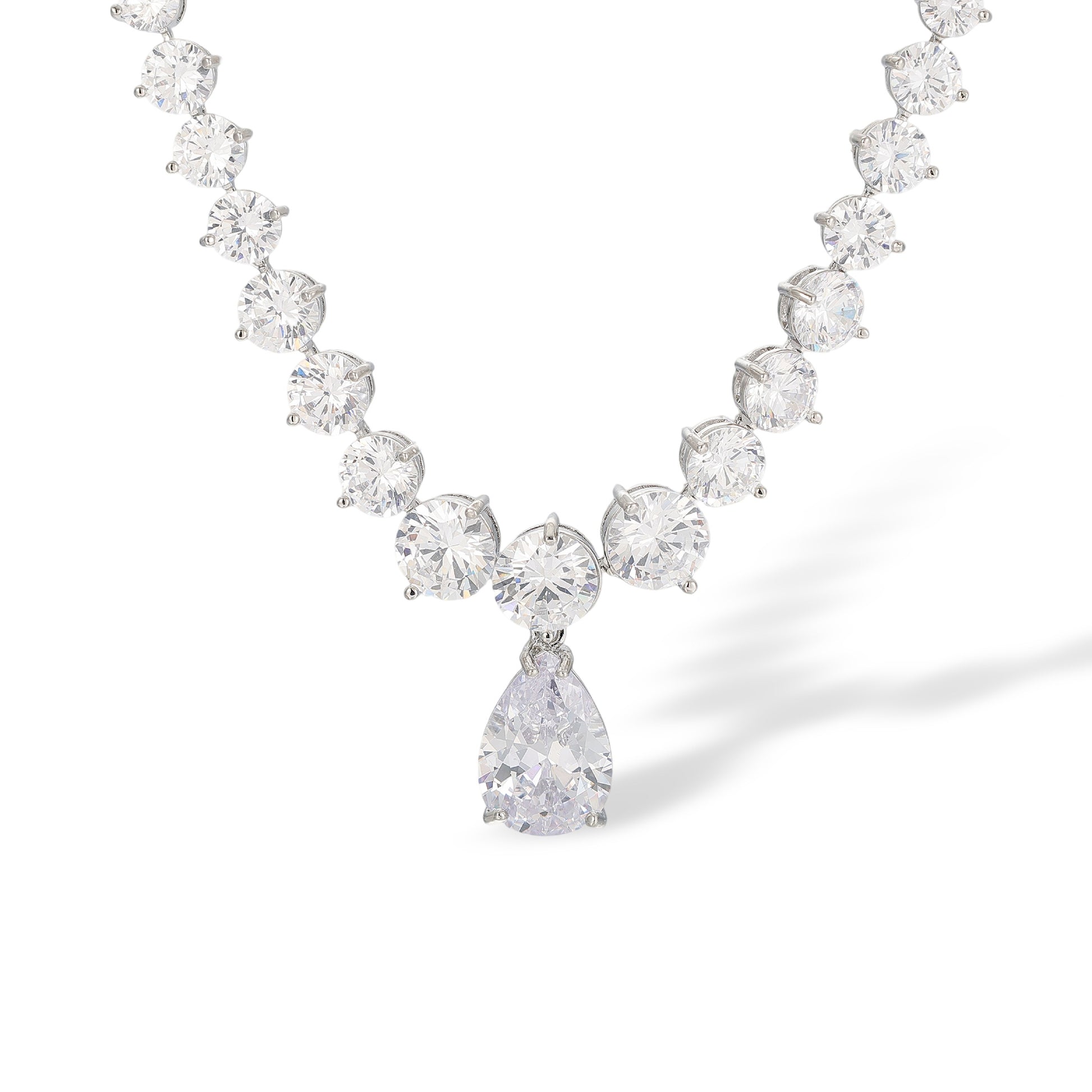 Adelhilde White Round Teardrop Drop Earrings & Necklace Set