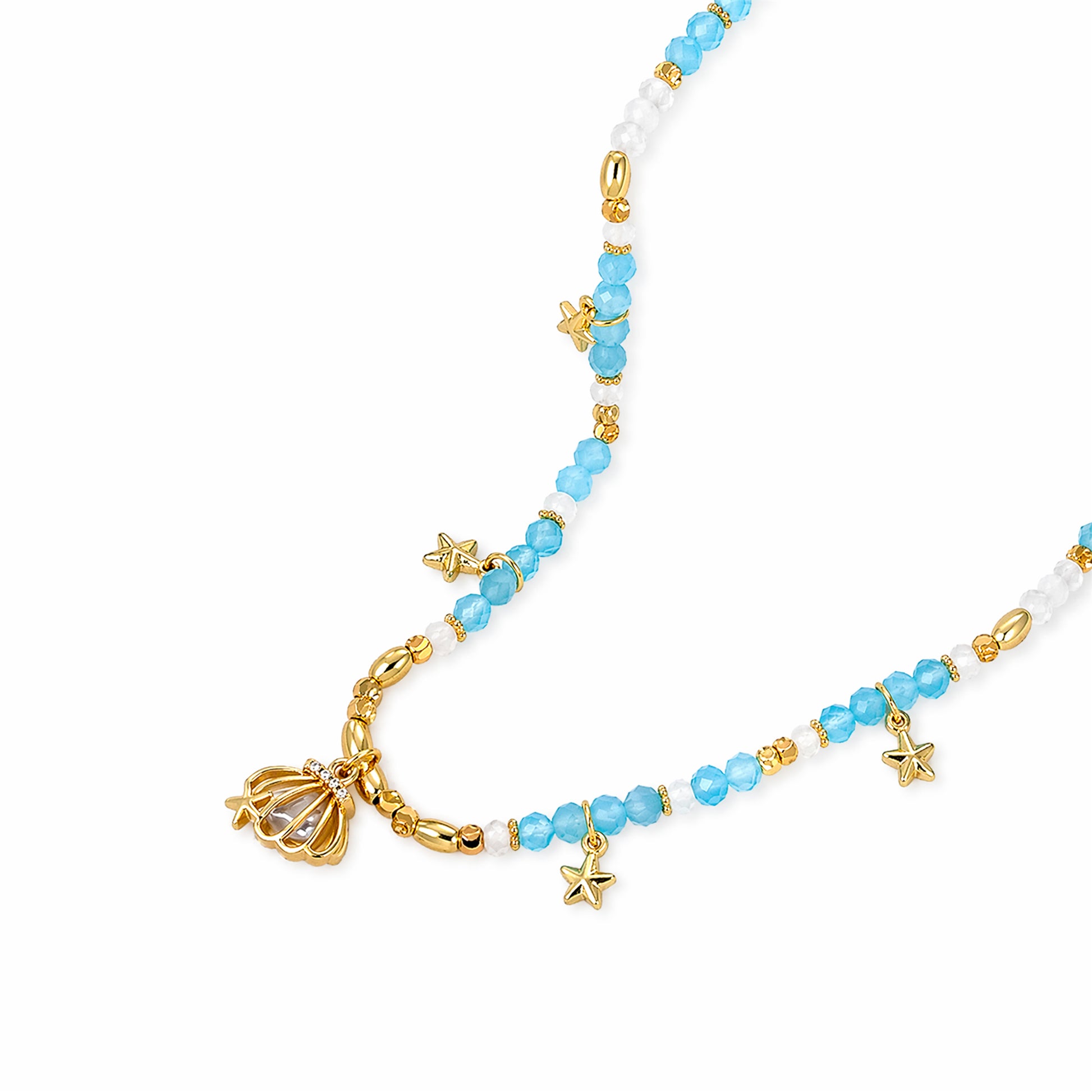 Adellina Blue Natural Stone Starfish Shell Necklace