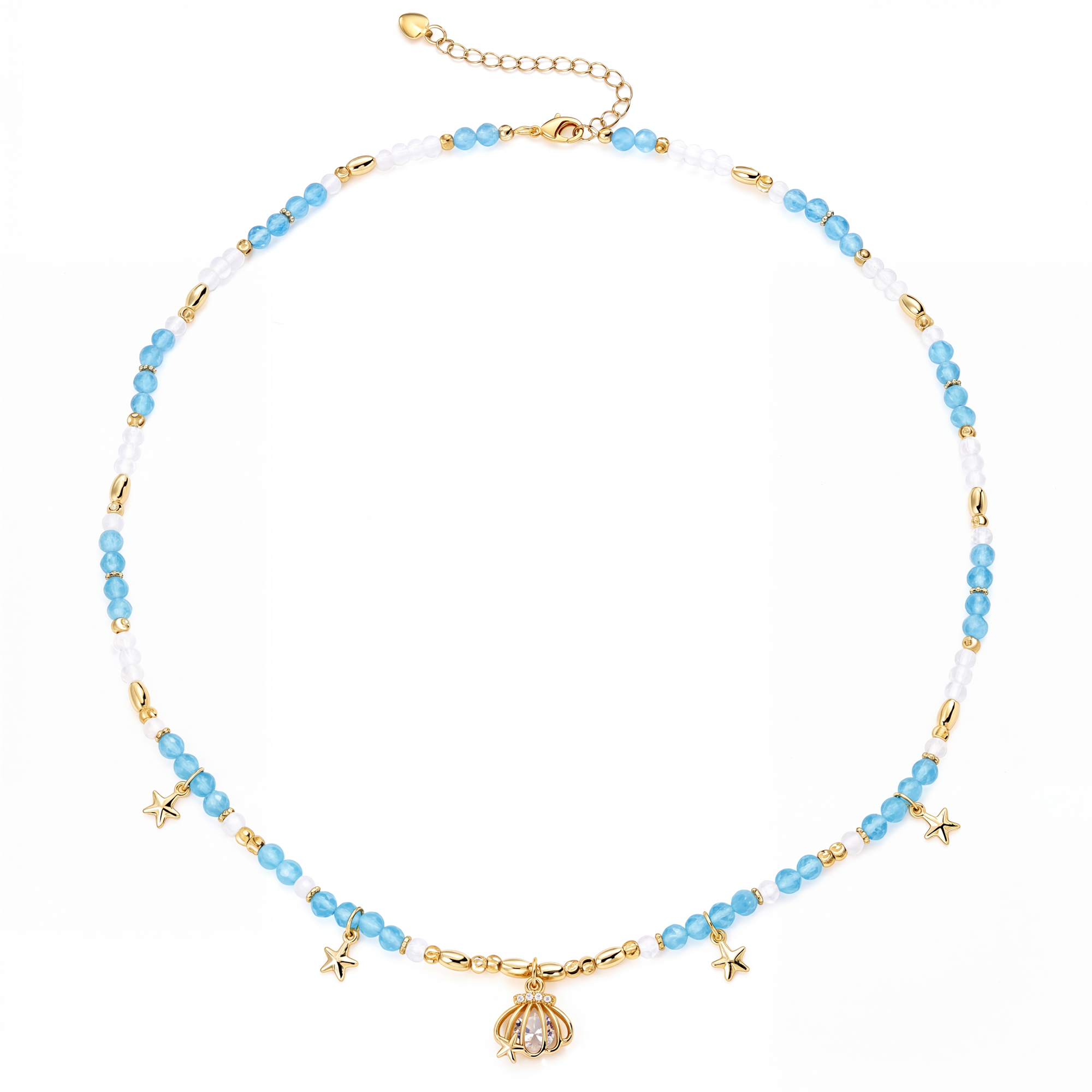 Adellina Blue Natural Stone Starfish Shell Necklace