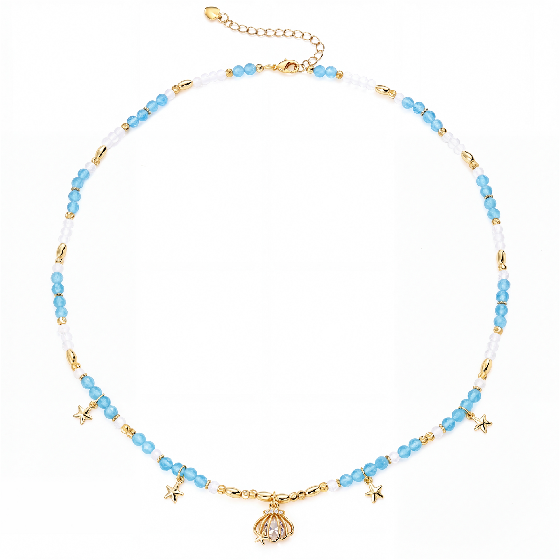 Adellina Blue Natural Stone Starfish Shell Necklace