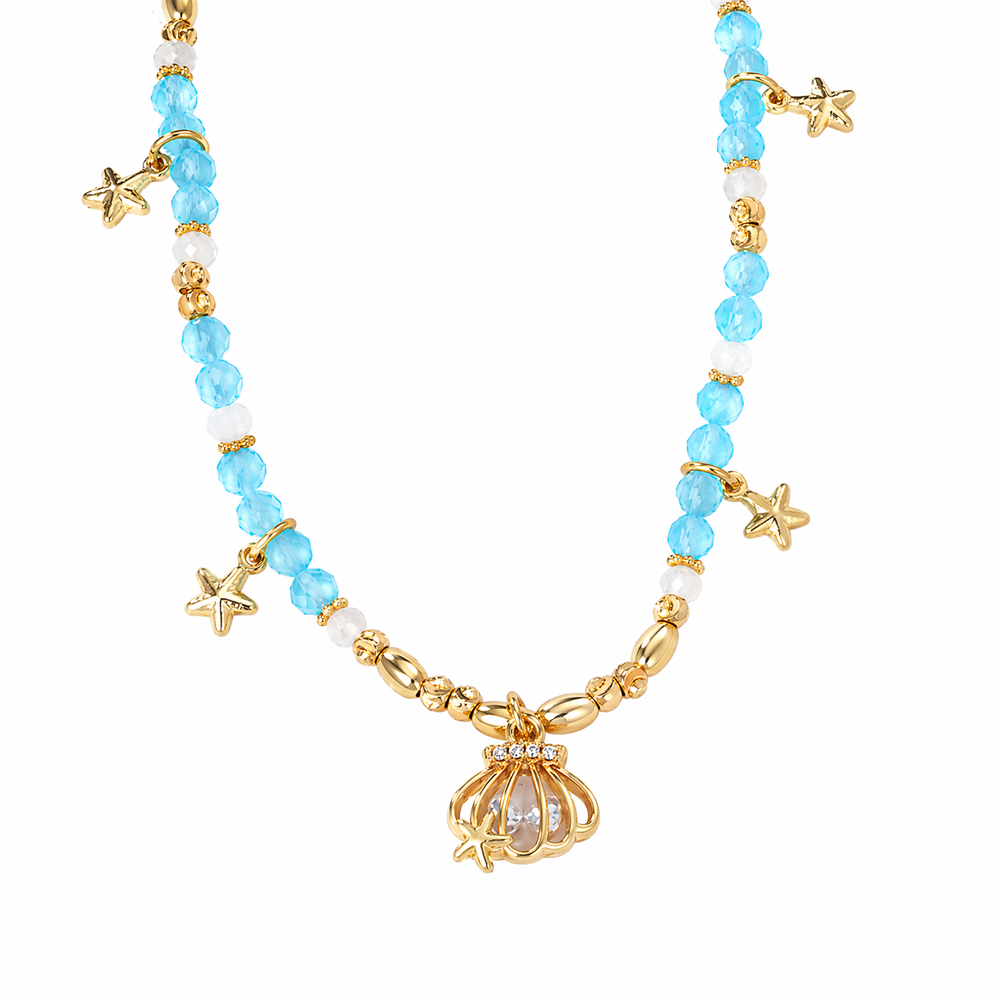 Adellina Blue Natural Stone Starfish Shell Necklace