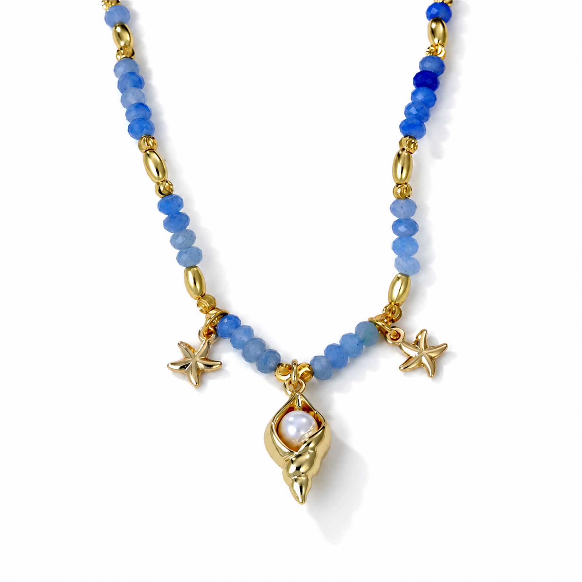 Adellinde Blue Starfish Conch Natural Stone Necklace
