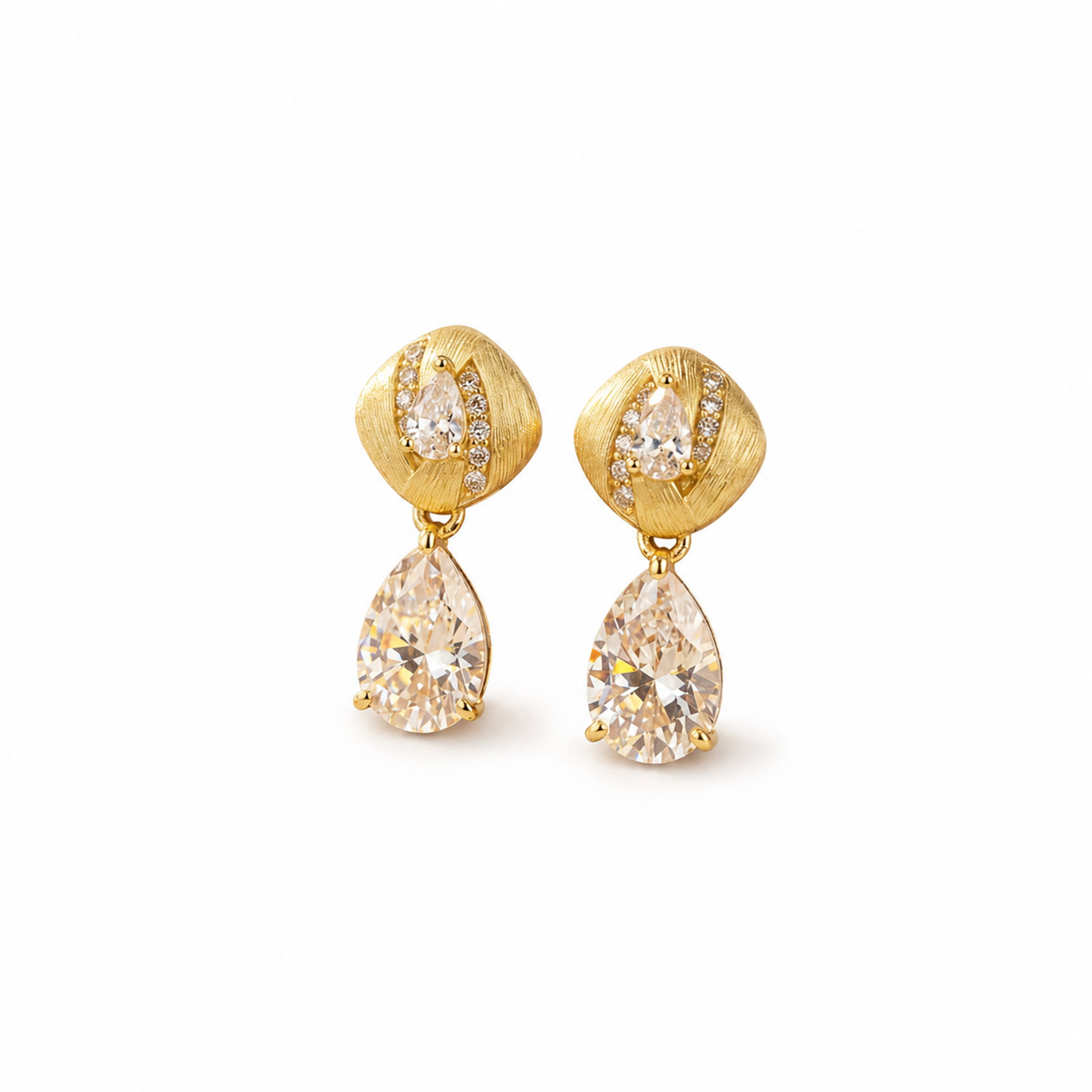 Adelmina 14K Gold Cushion Teardrop Moissanite Drop Earrings