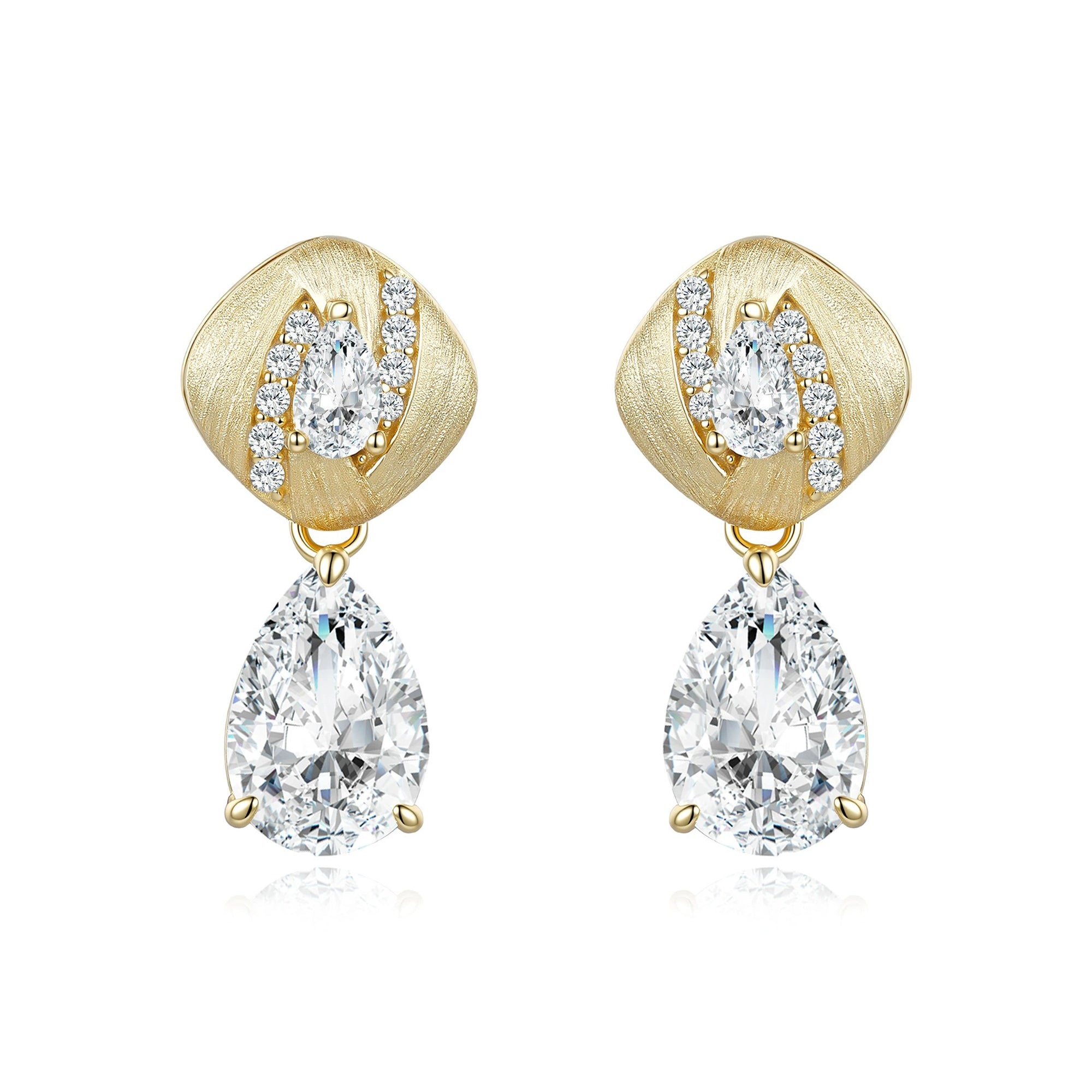 Adelmina 14K Gold Cushion Teardrop Moissanite Drop Earrings