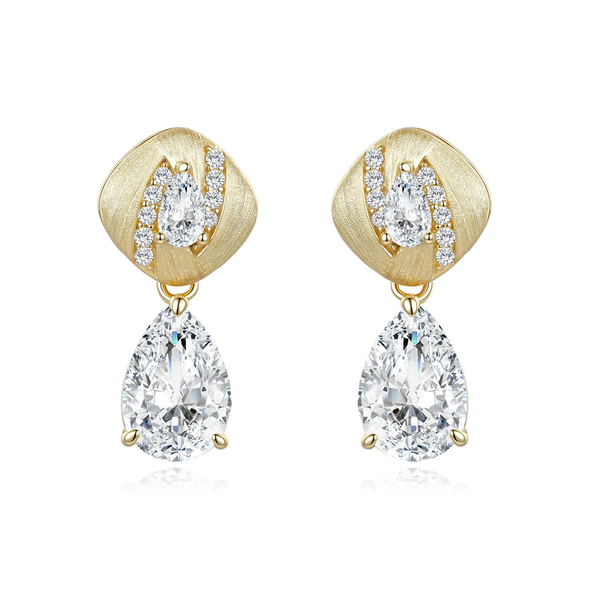 Adelmina 14K Gold Cushion Teardrop Moissanite Drop Earrings
