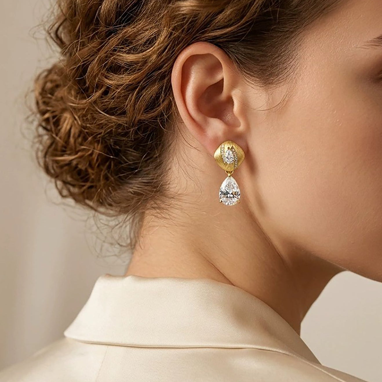 Adelmina 14K Gold Cushion Teardrop Moissanite Drop Earrings