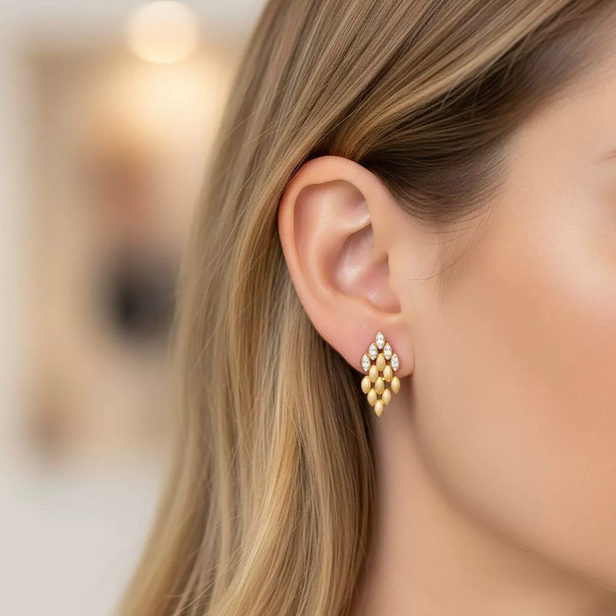Adeltrud 14K Gold Oval Leaf Drop Earrings