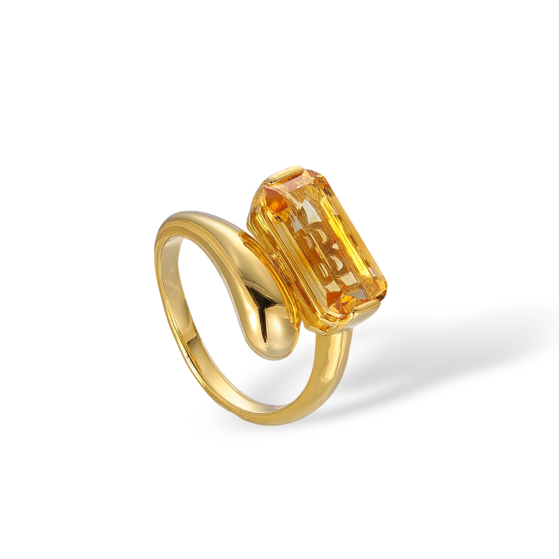 Aileen Yellow Baguette Citrine Open Ring
