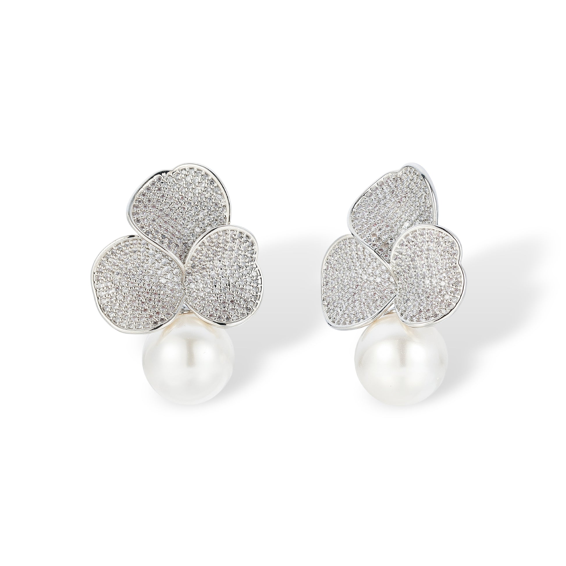 Alexa White Floral Pearl Drop Earrings