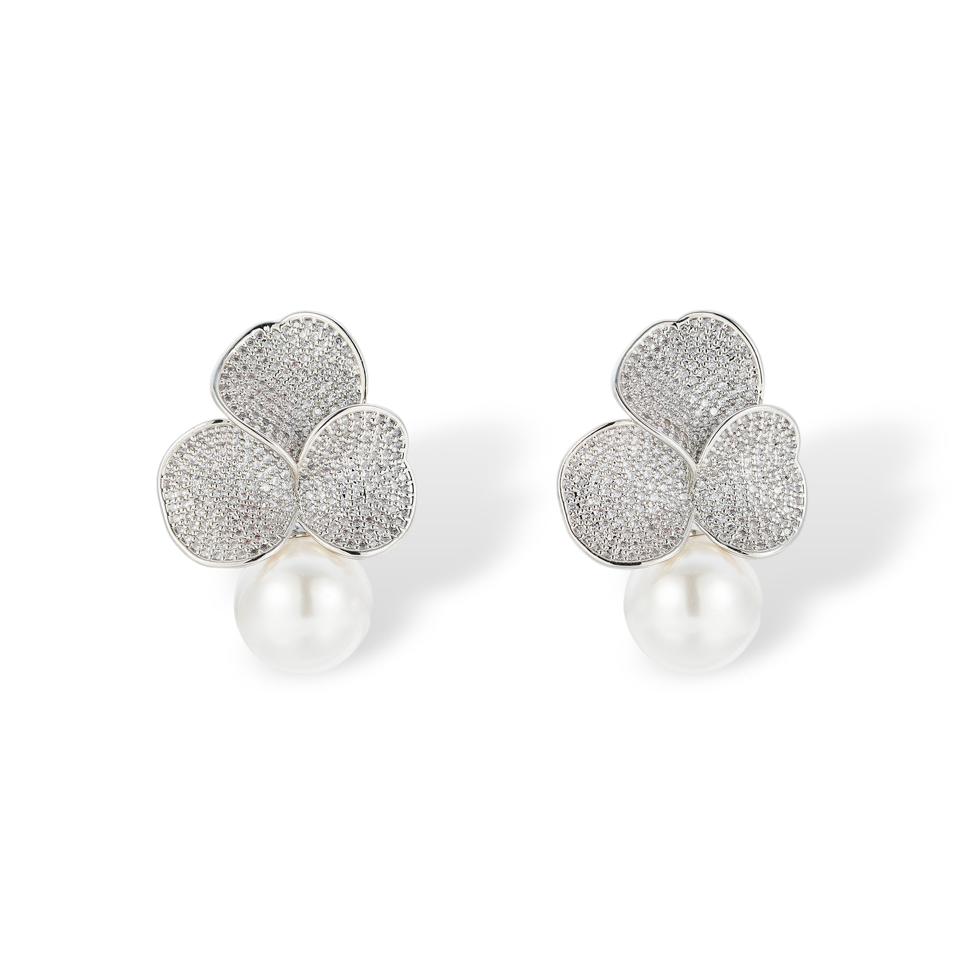 Alexa White Floral Pearl Drop Earrings