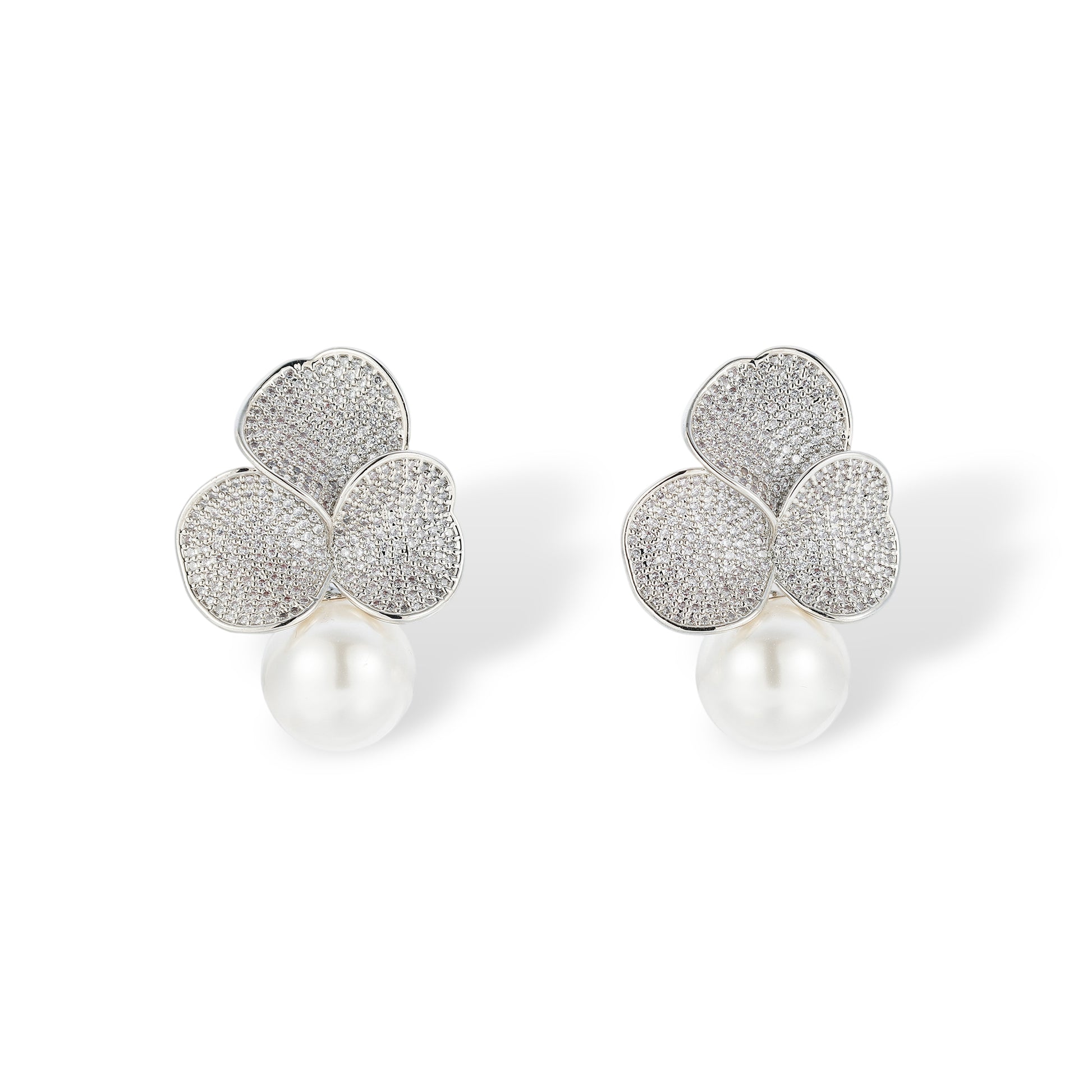 Alexa White Floral Pearl Drop Earrings