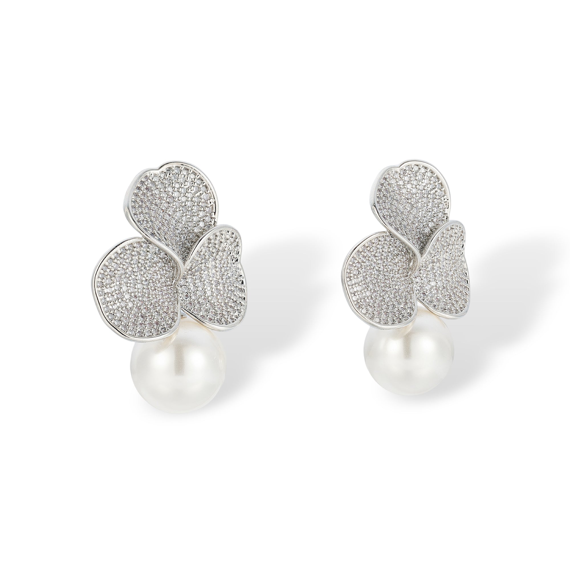 Alexa White Floral Pearl Drop Earrings