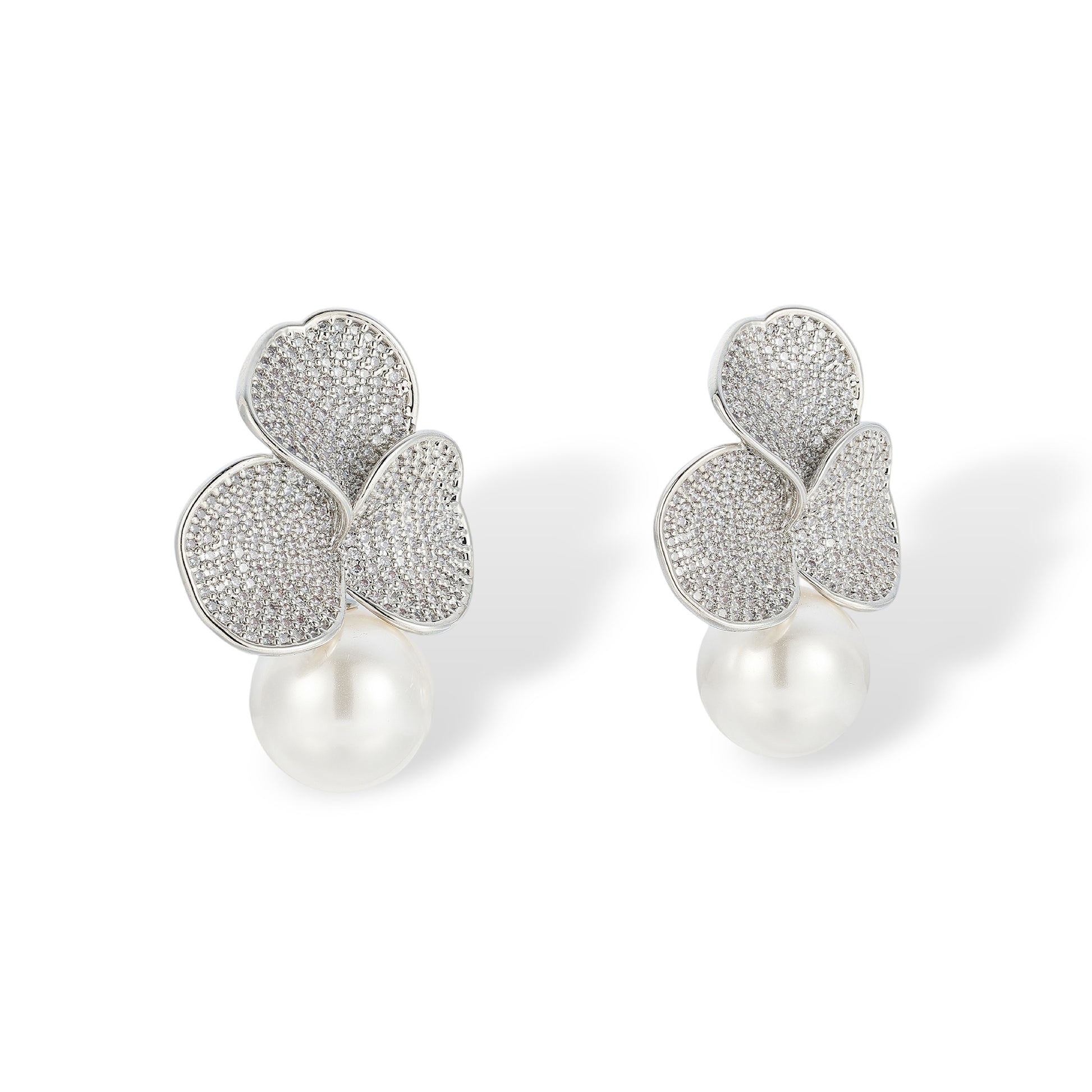 Alexa White Floral Pearl Drop Earrings