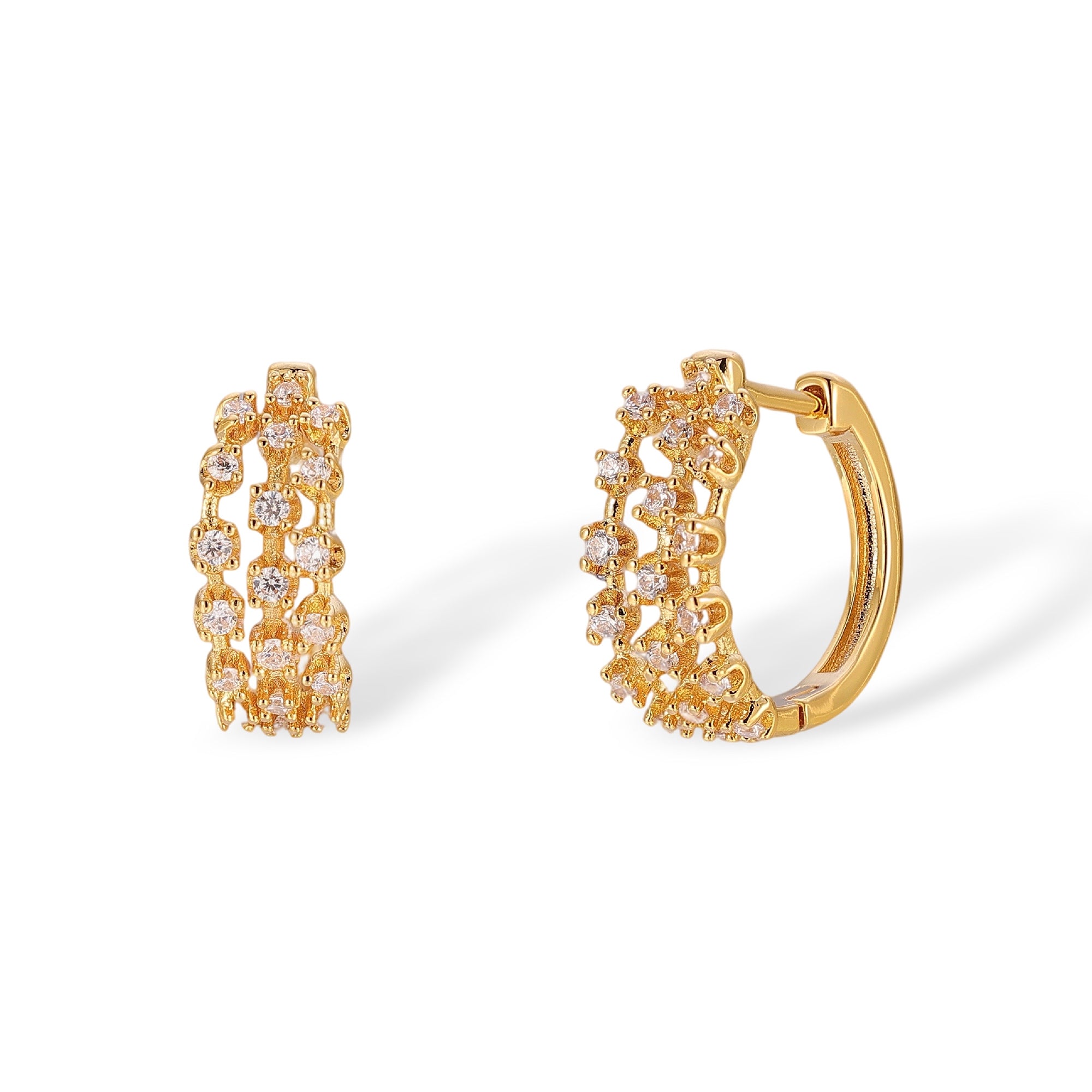 Alexandra 18K Gold Three-Row Pavé Earrings