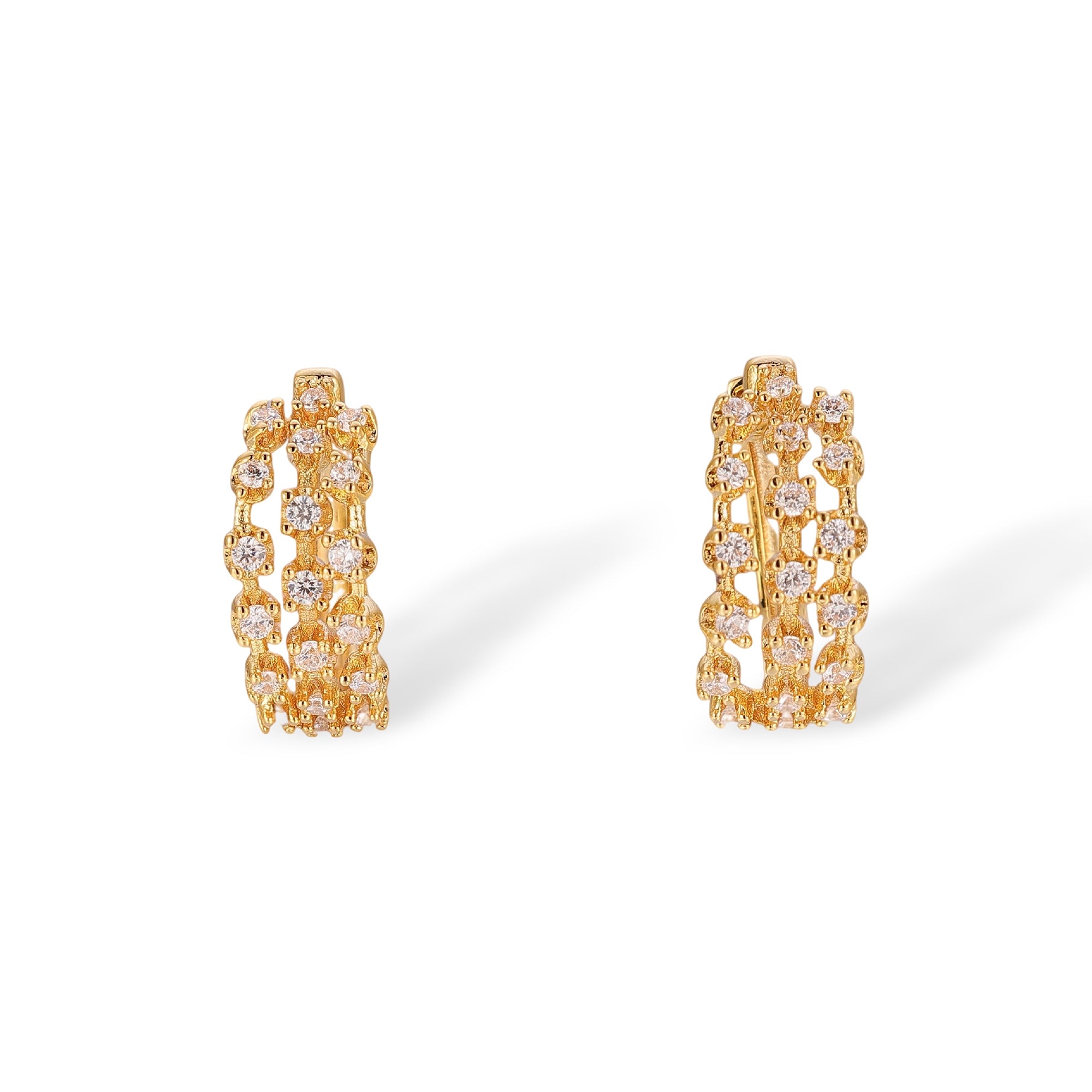 Alexandra 18K Gold Three-Row Pavé Earrings