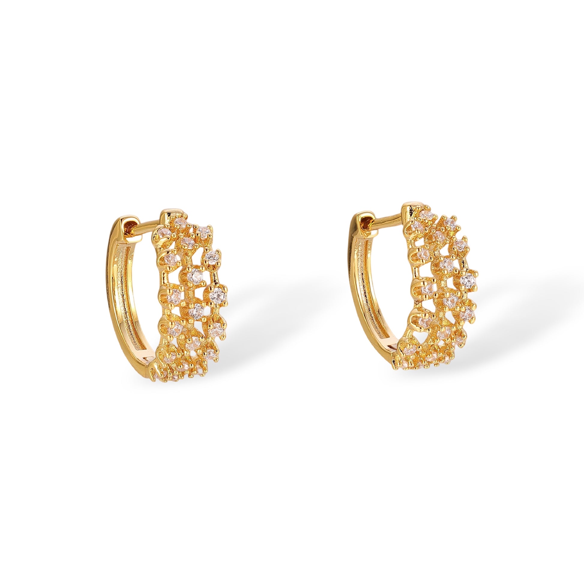 Alexandra 18K Gold Three-Row Pavé Earrings