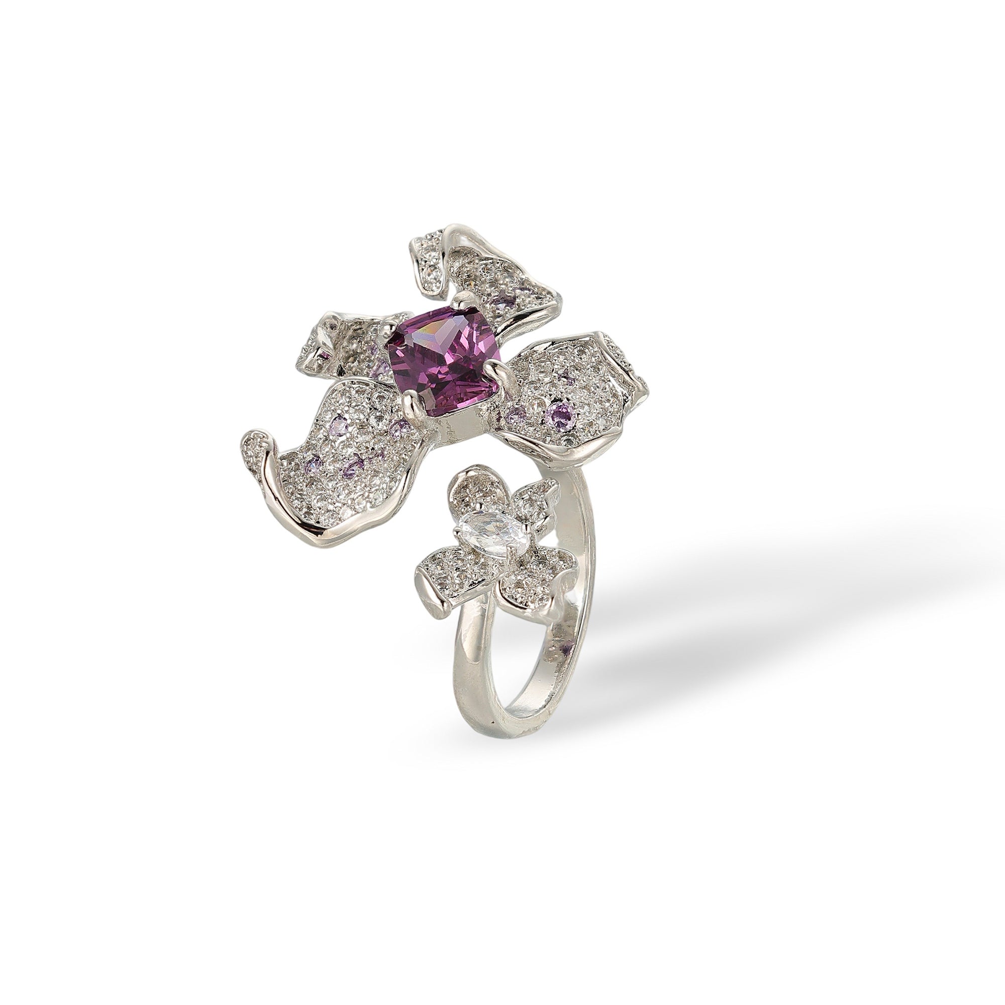 Alicia Purple Floral Open Ring