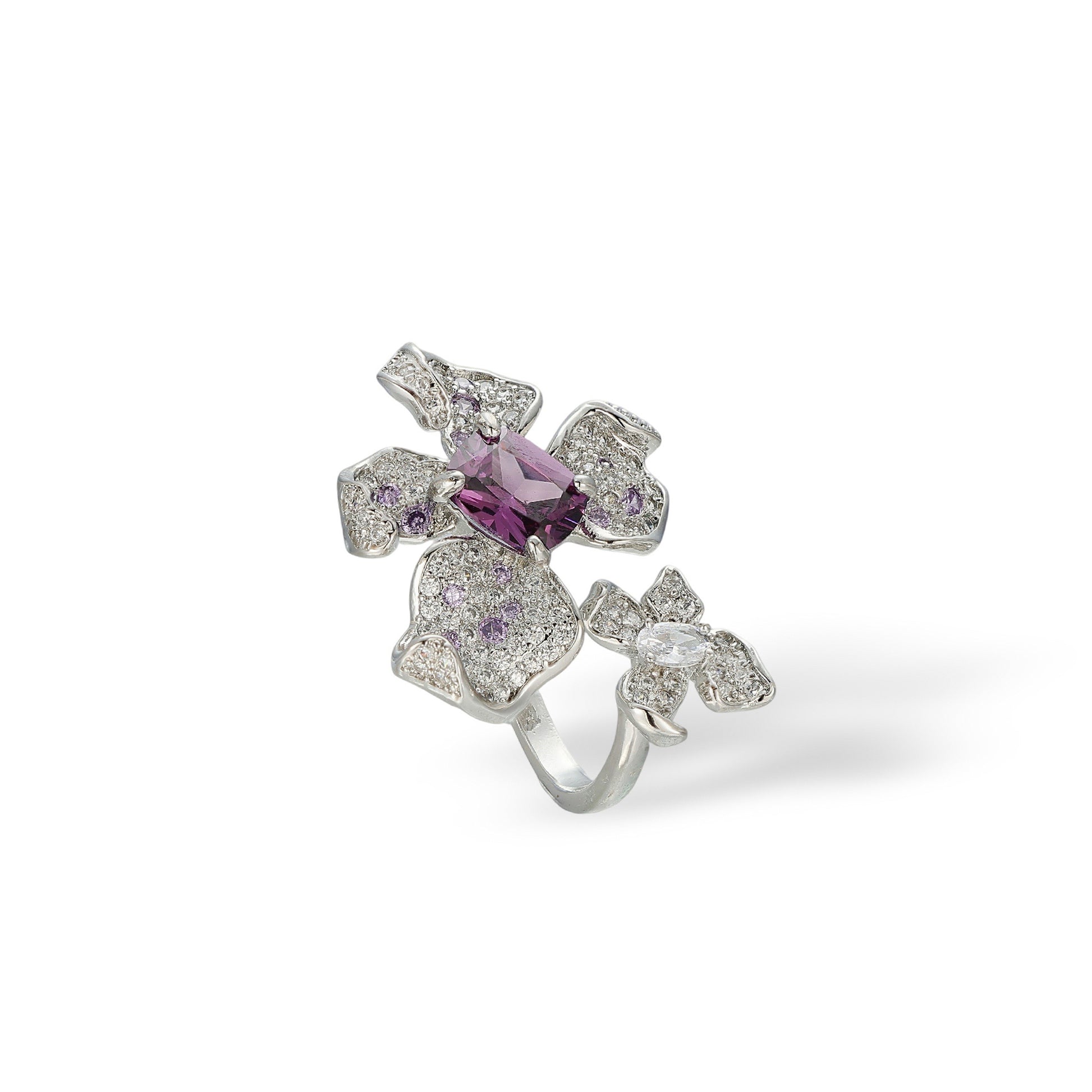 Alicia Purple Floral Open Ring