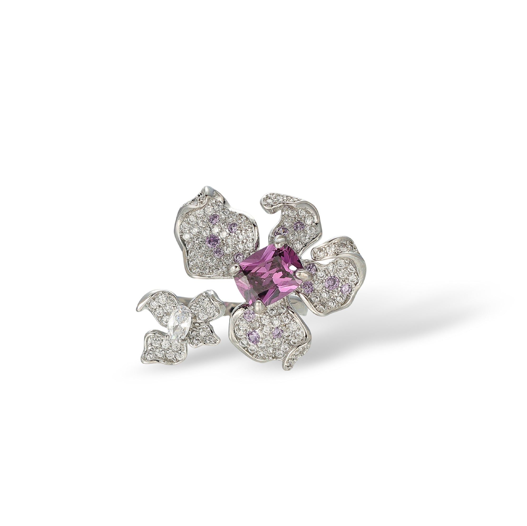 Alicia Purple Floral Open Ring