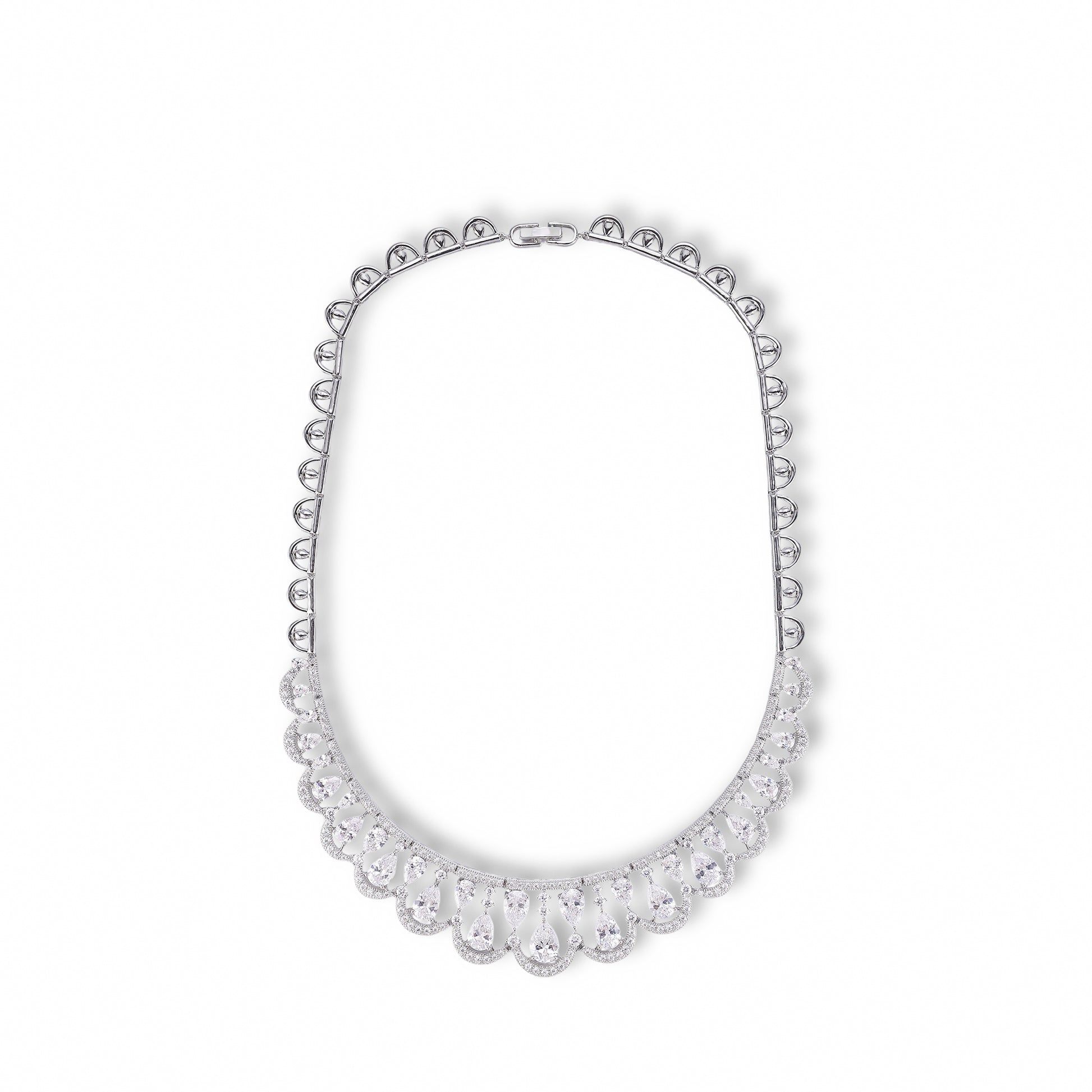 Almut White Fan Necklace Earrings Set