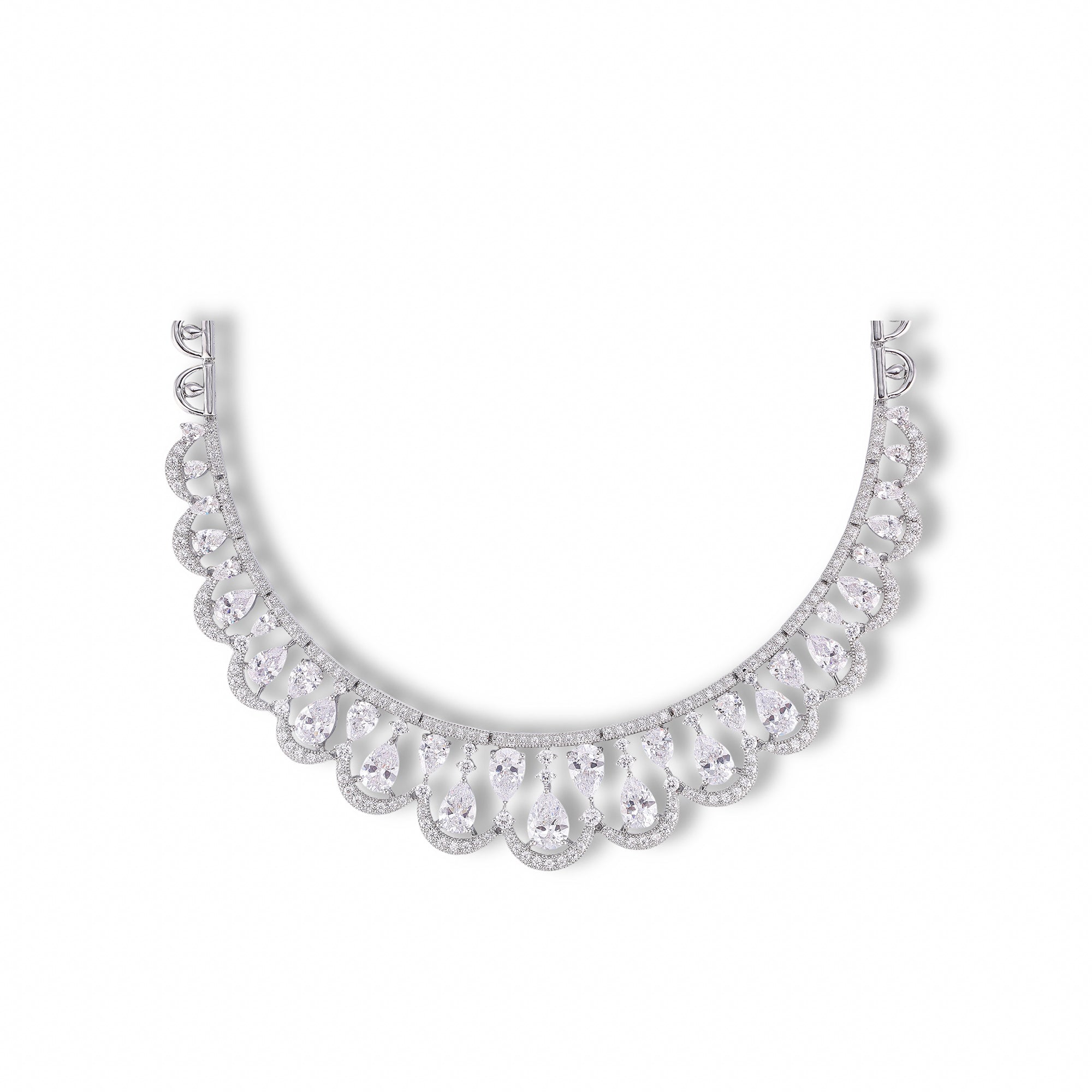 Almut White Fan Necklace Earrings Set