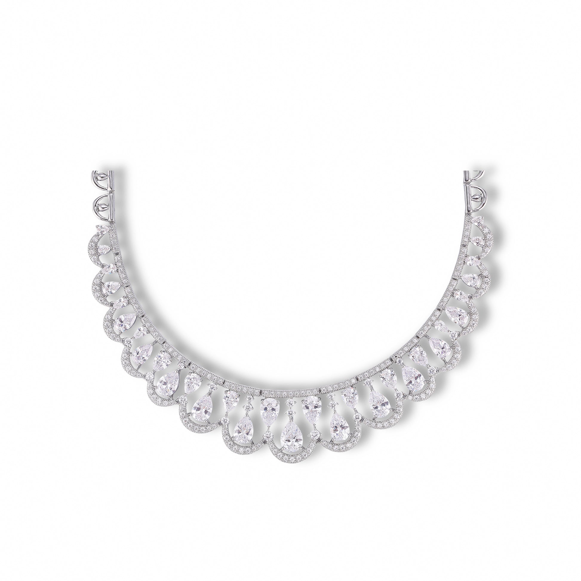 Almut White Fan Necklace Earrings Set