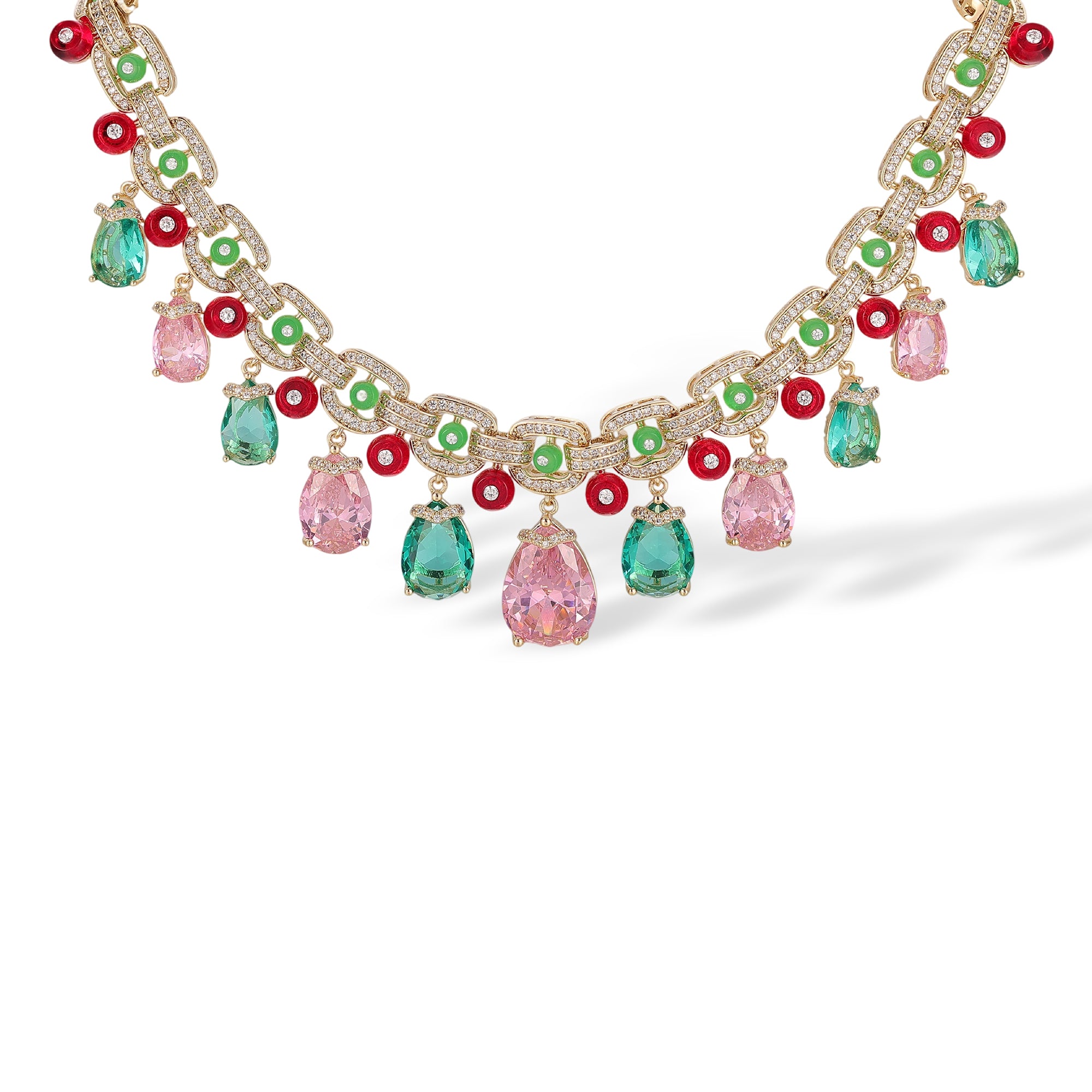 Alvswind Multicolor Square Link Teardrop Drop Earrings & Necklace Set