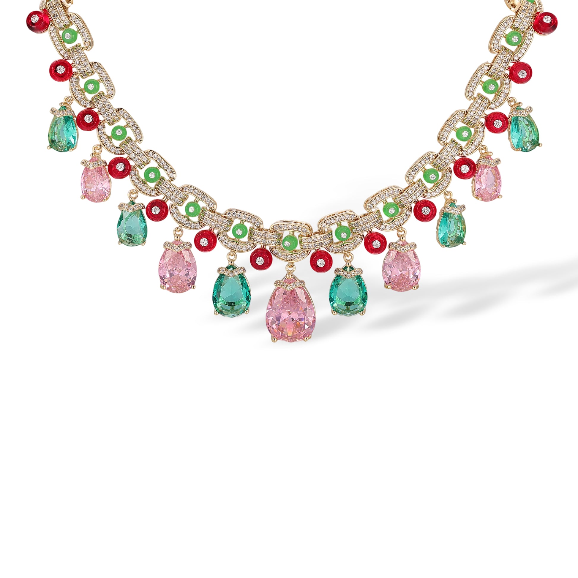 Alvswind Multicolor Square Link Teardrop Drop Earrings & Necklace Set