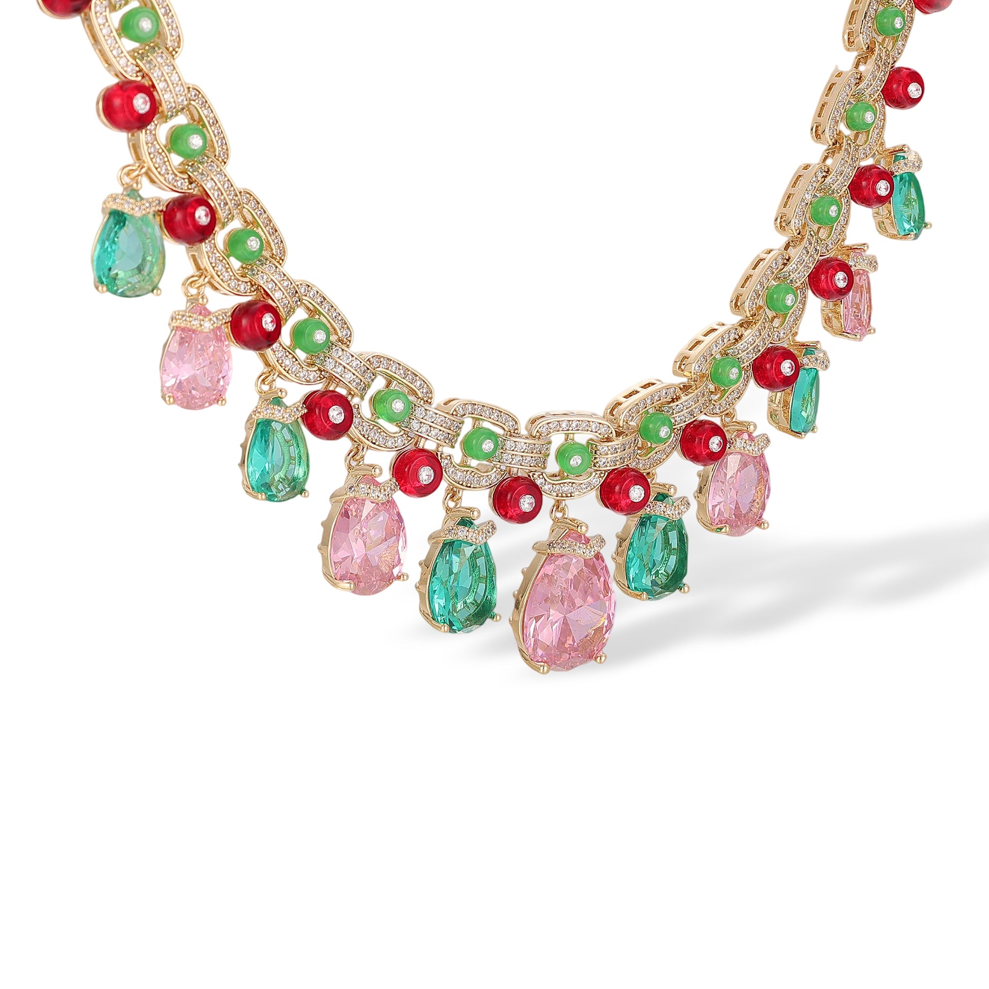 Alvswind Multicolor Square Link Teardrop Drop Earrings & Necklace Set