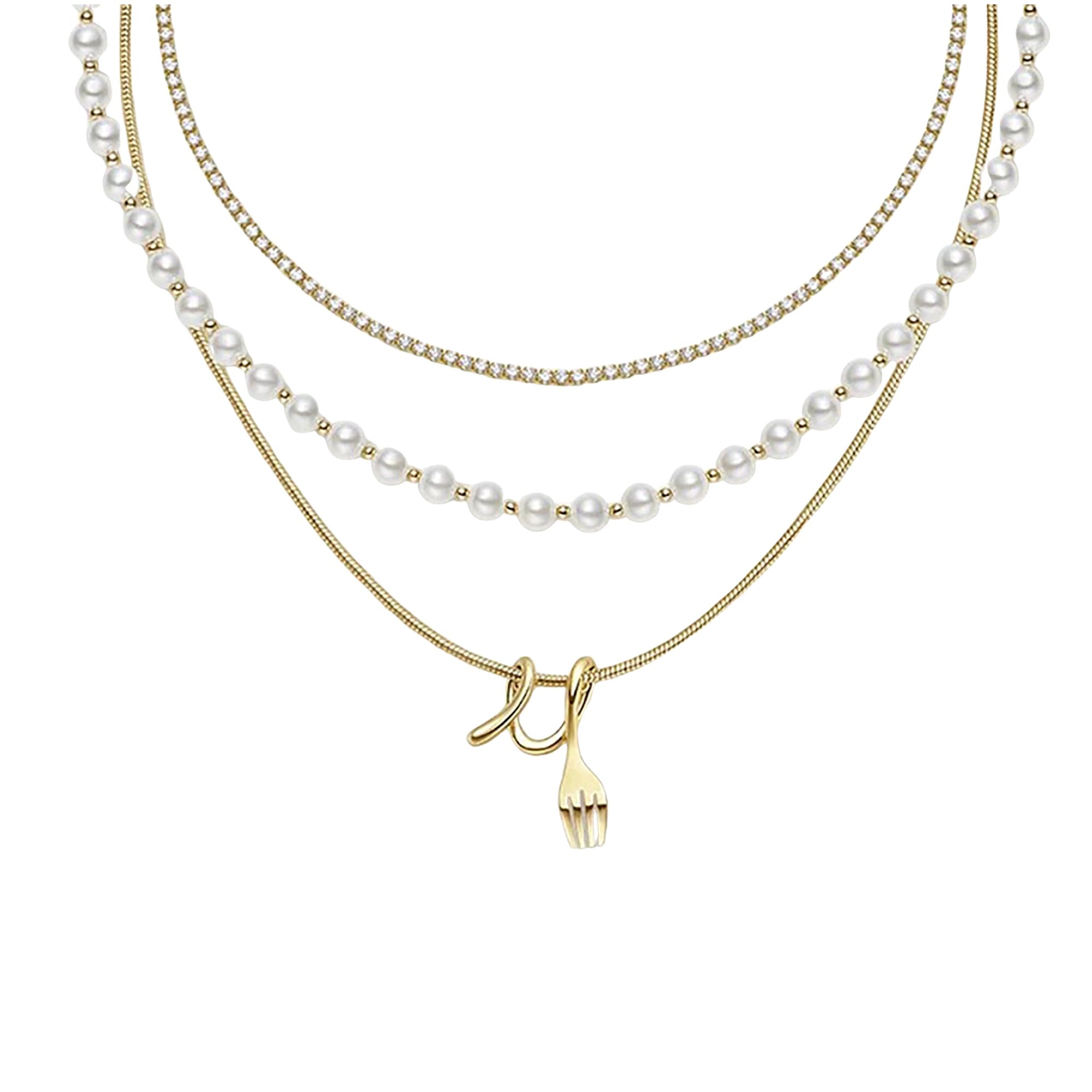 Amante 18K Gold Flork Pearl Layered Necklace
