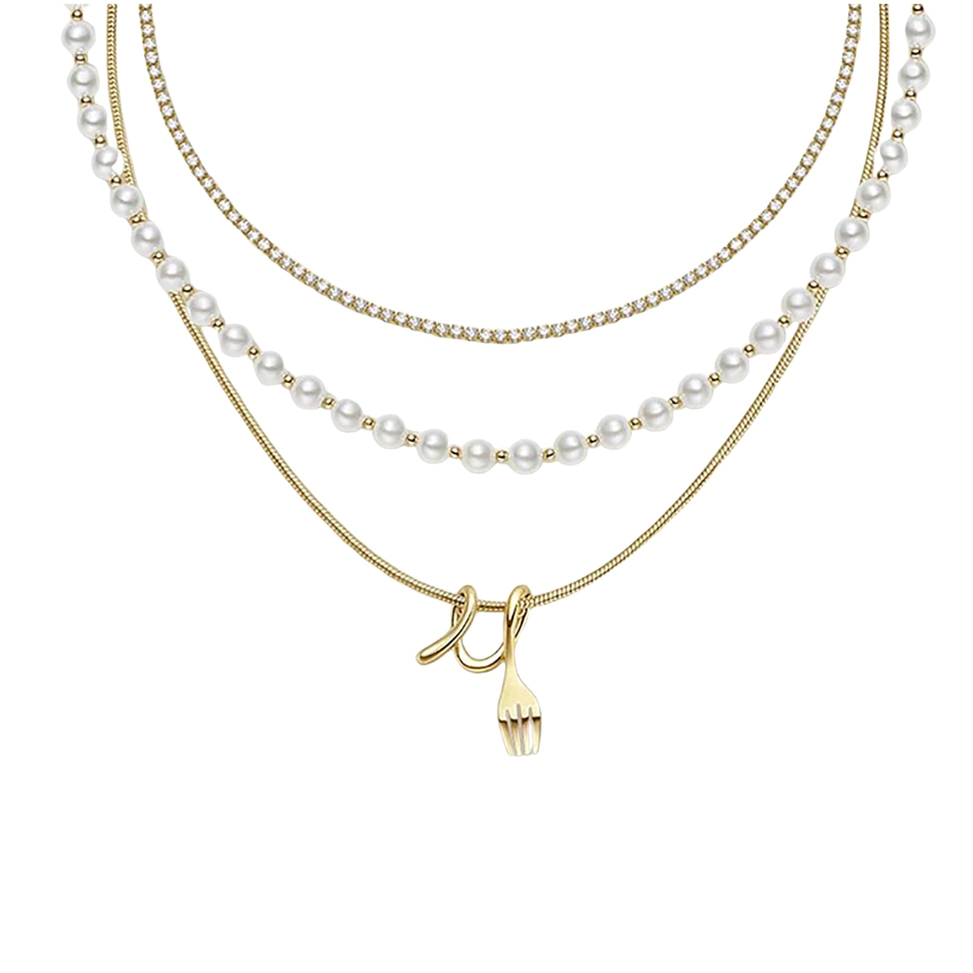 Amante 18K Gold Flork Pearl Layered Necklace