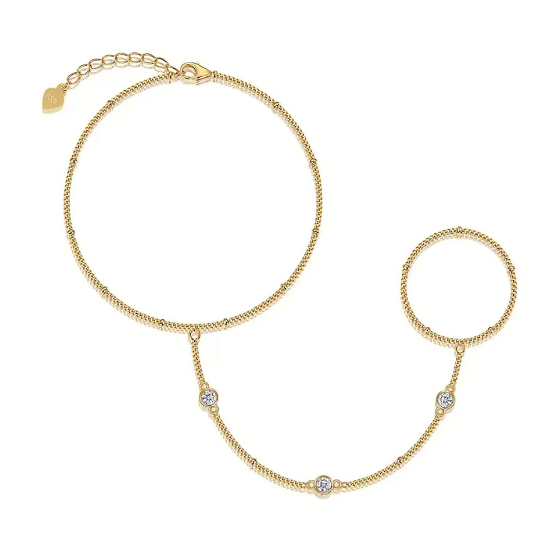 Amecie 18K Gold Round Moissanite Linked Finger Bracelet