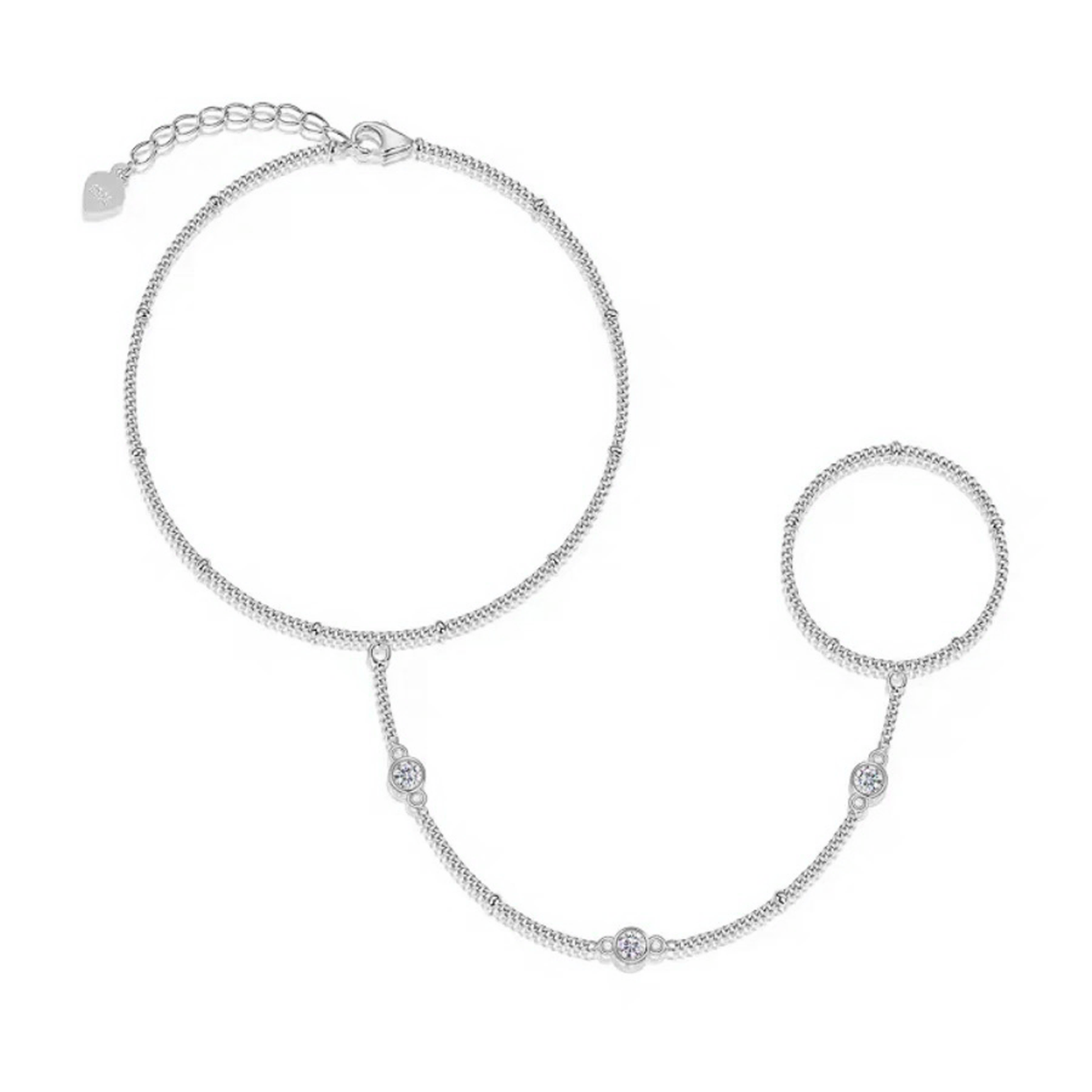 Amecie 18K Gold Round Moissanite Linked Finger Bracelet