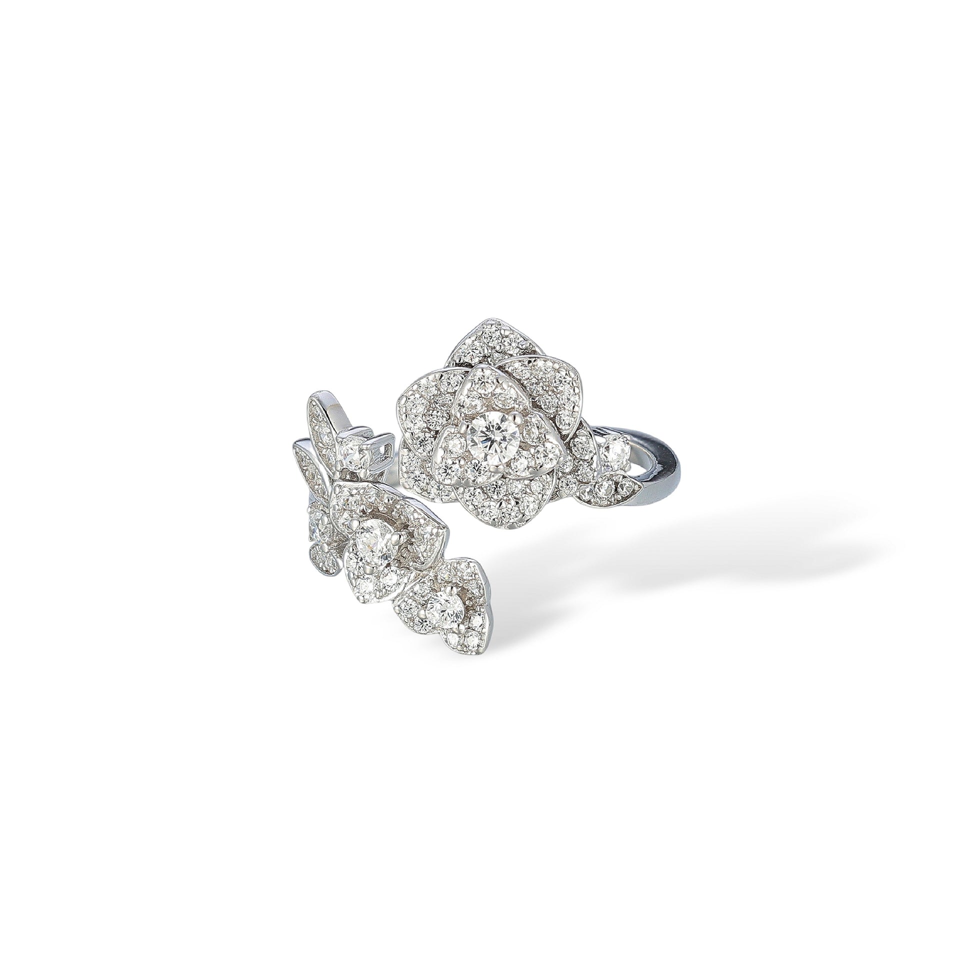Andrina White Rose Floral Open Ring