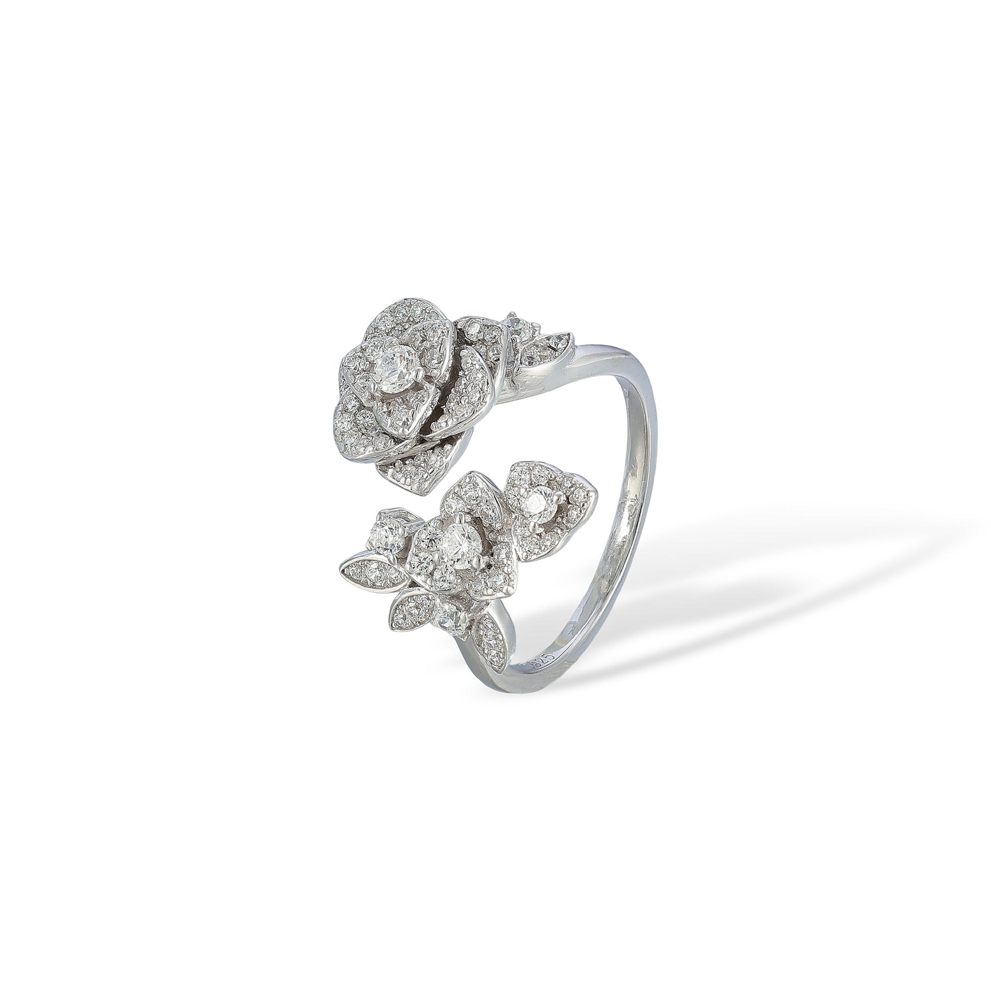 Andrina White Rose Floral Open Ring