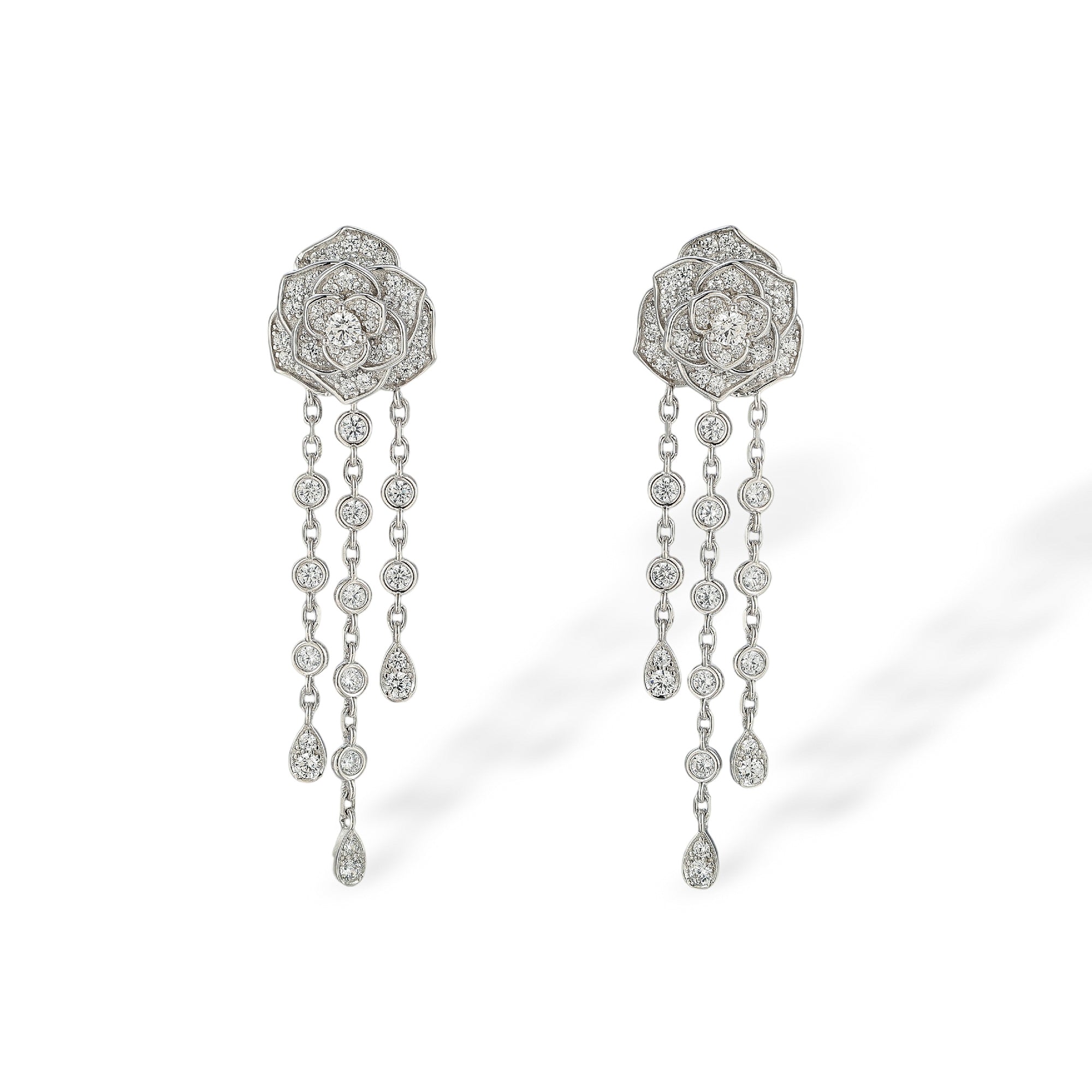 Andrina White Rose Floral Tassel Earrings