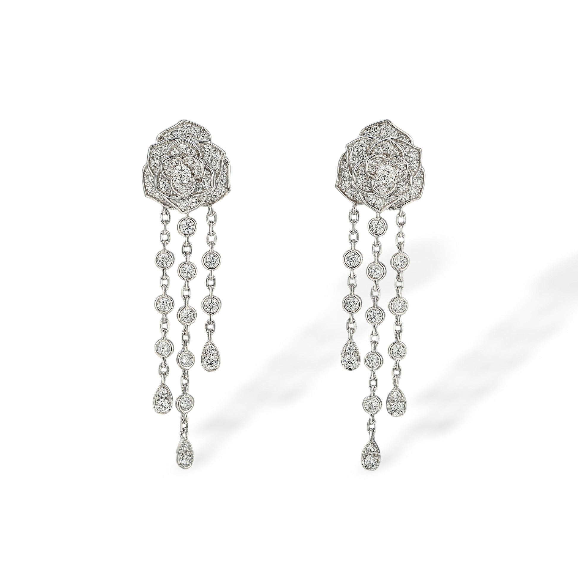 Andrina White Rose Floral Tassel Earrings