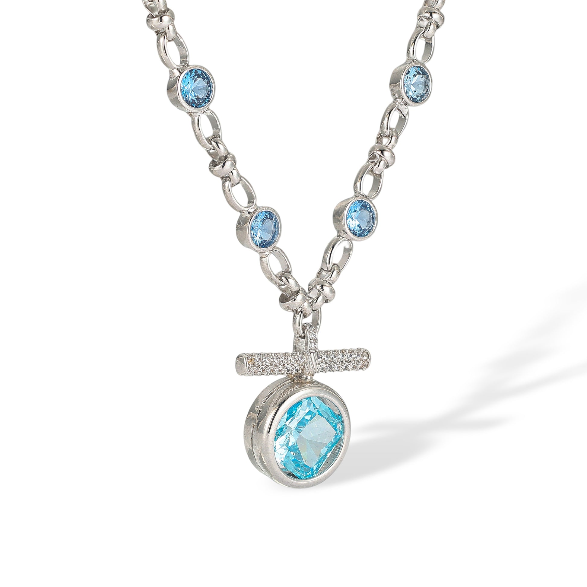 Antigone Blue Round T Bar Necklace