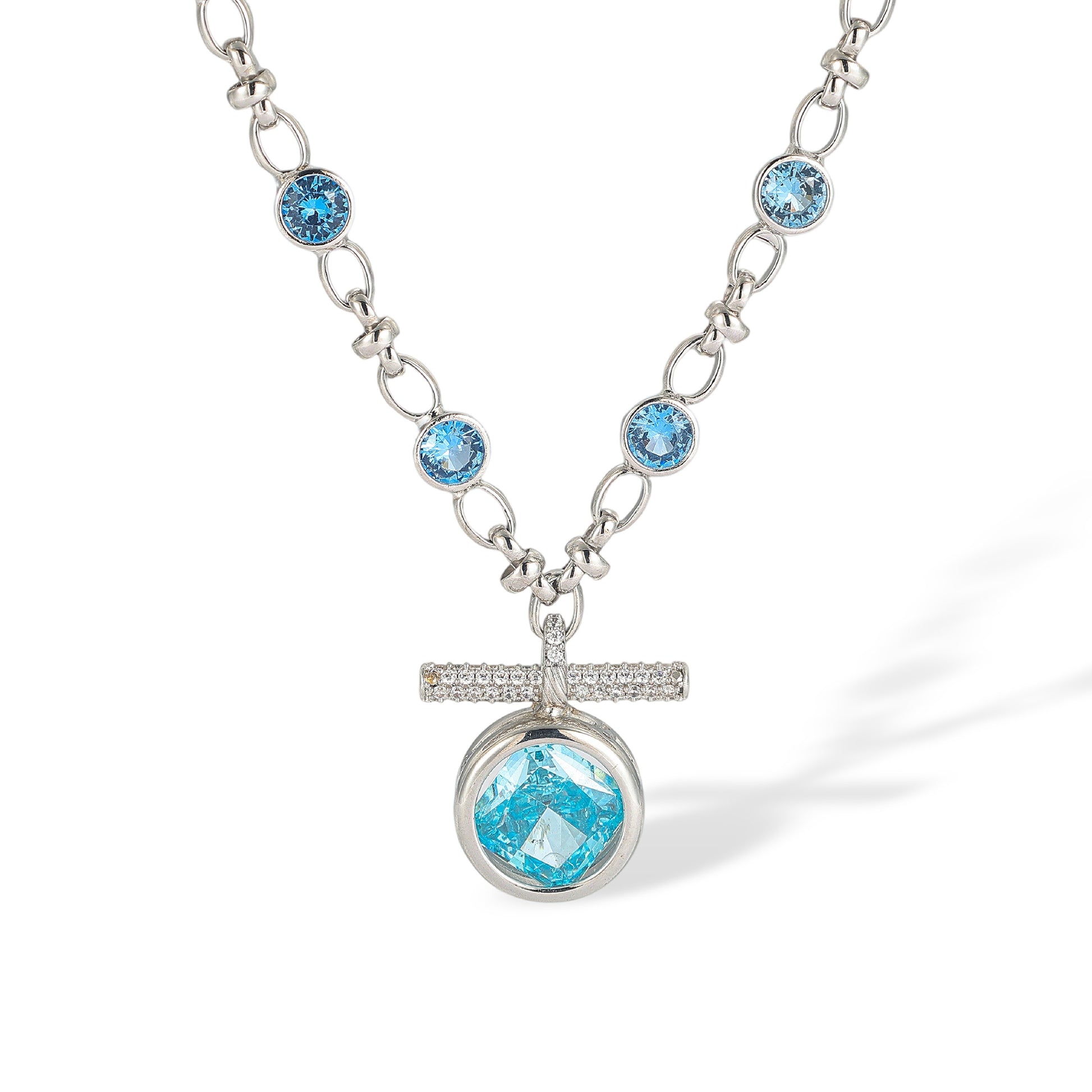 Antigone Blue Round T Bar Necklace