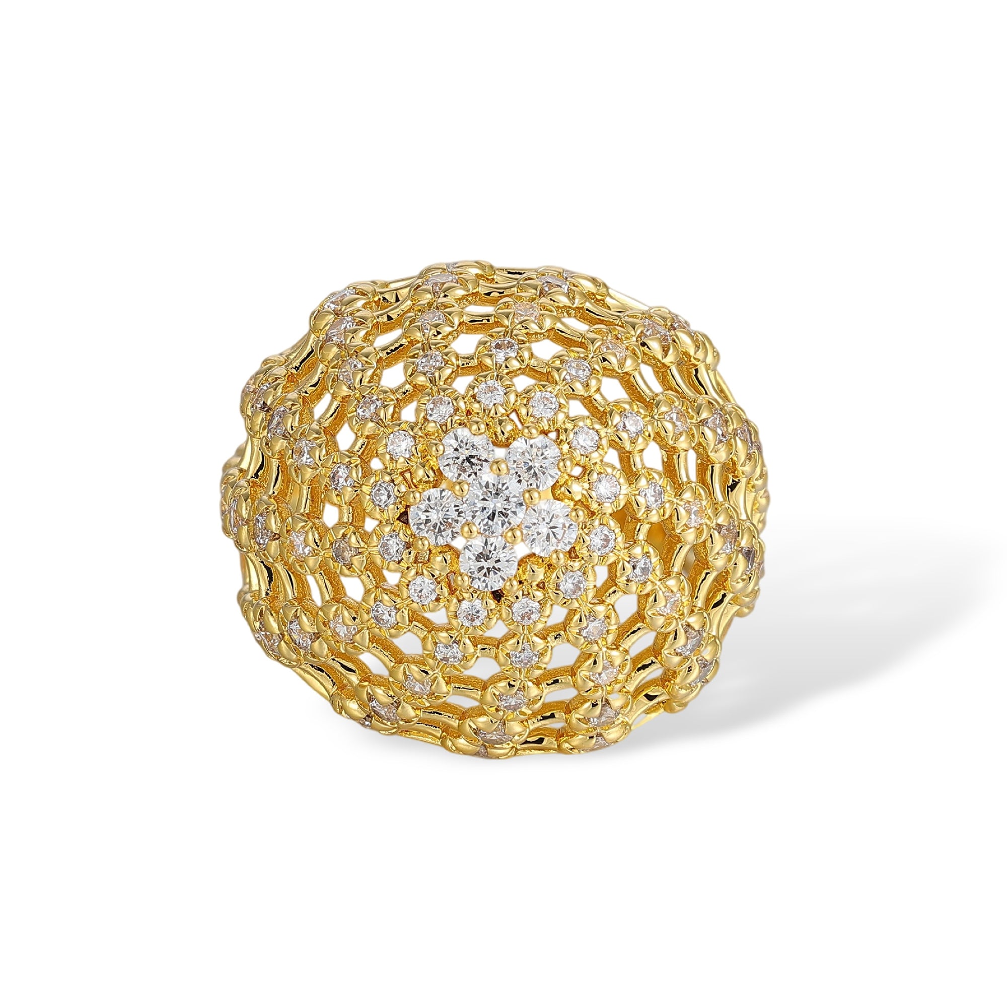 Antonia 14K Gold Floral Honeycomb Open Ring