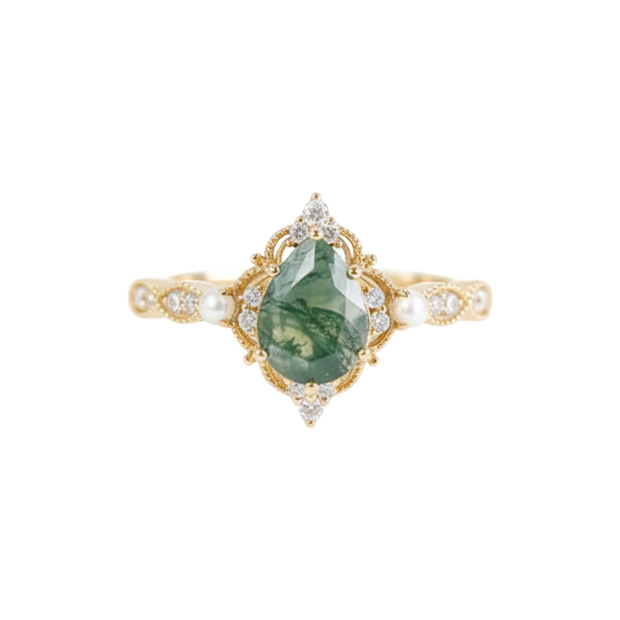 Aquiline 14K Green Moss Teardrop Ring
