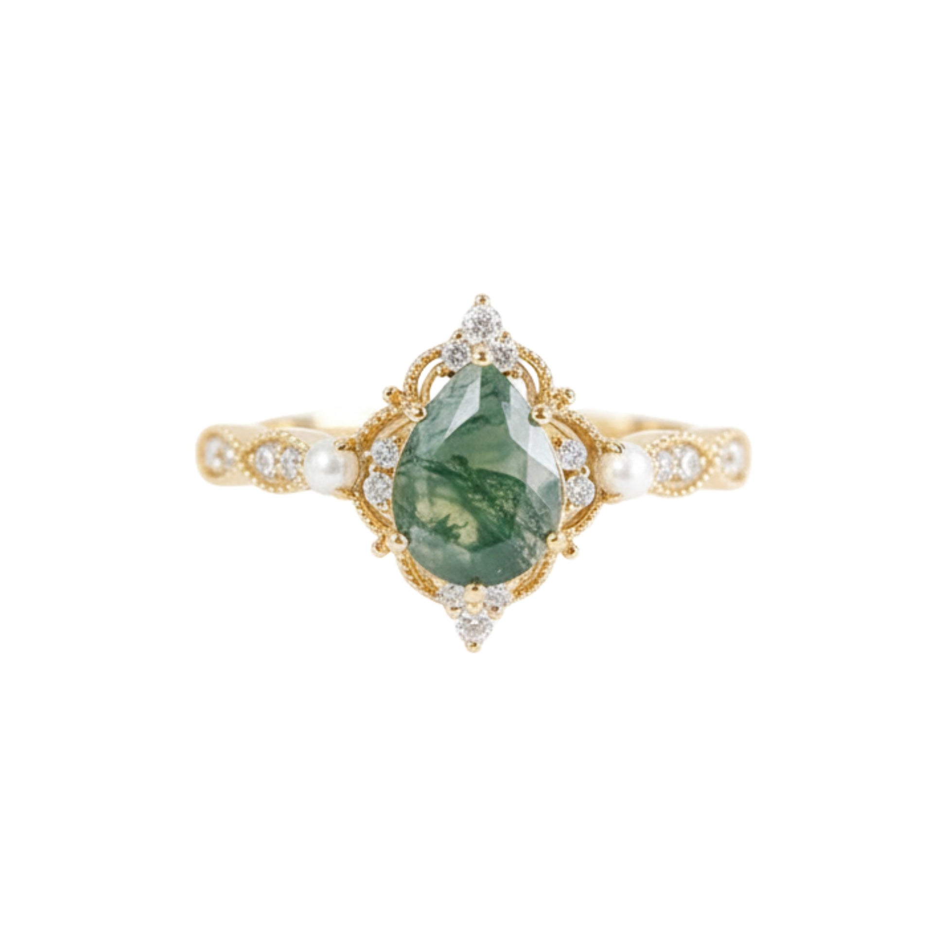 Aquiline 14K Green Moss Teardrop Ring