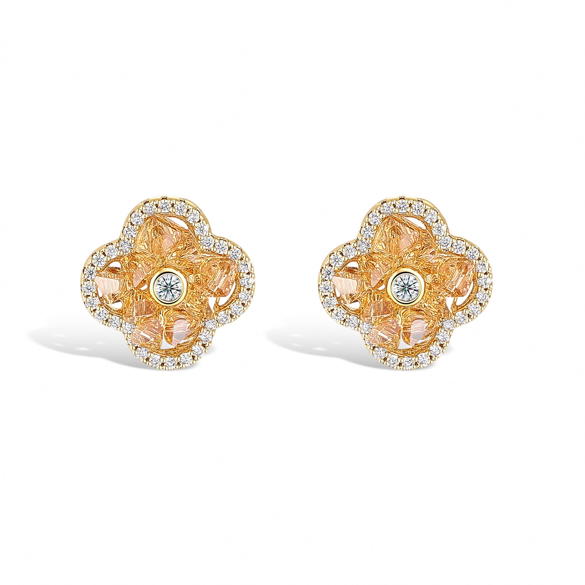 Auspice Orange Four-Leaf Floral Stud Earrings