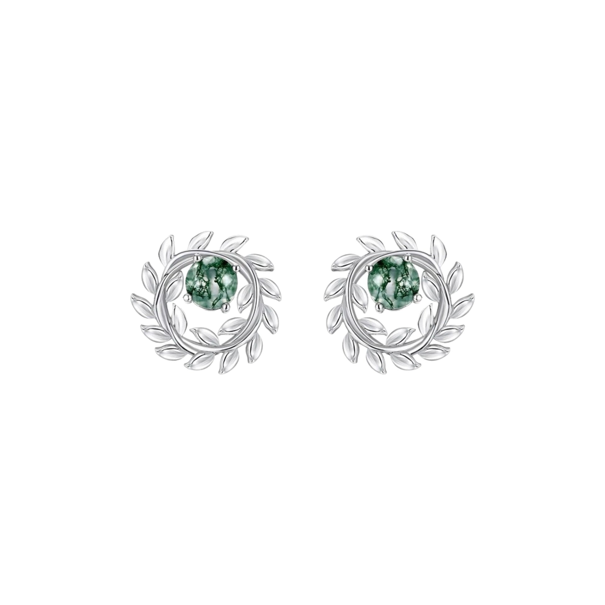 Azura Green Moss Leaf-wreath Stud Earrings