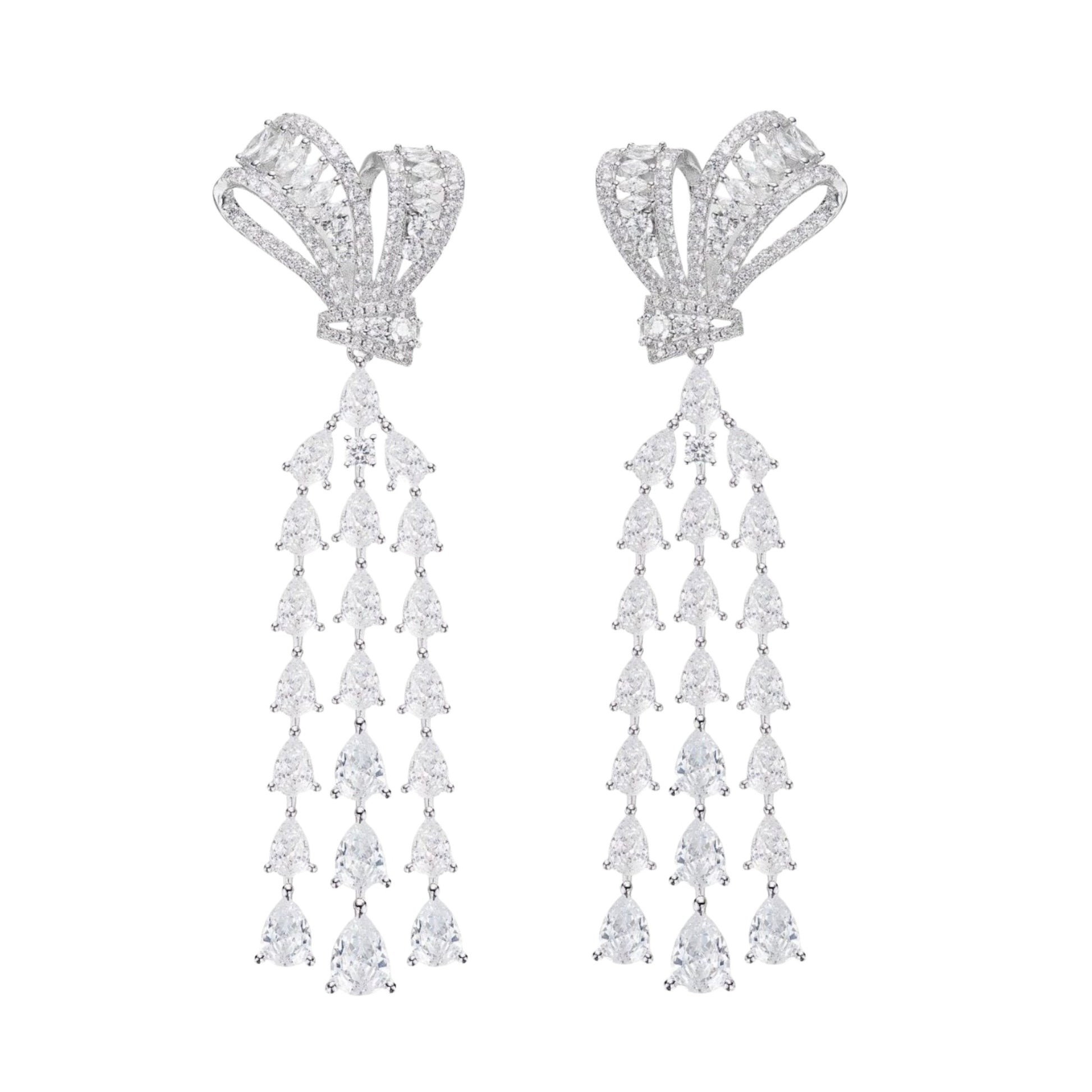 Basiline White Butterfly Bow Layer Tassel Earrings