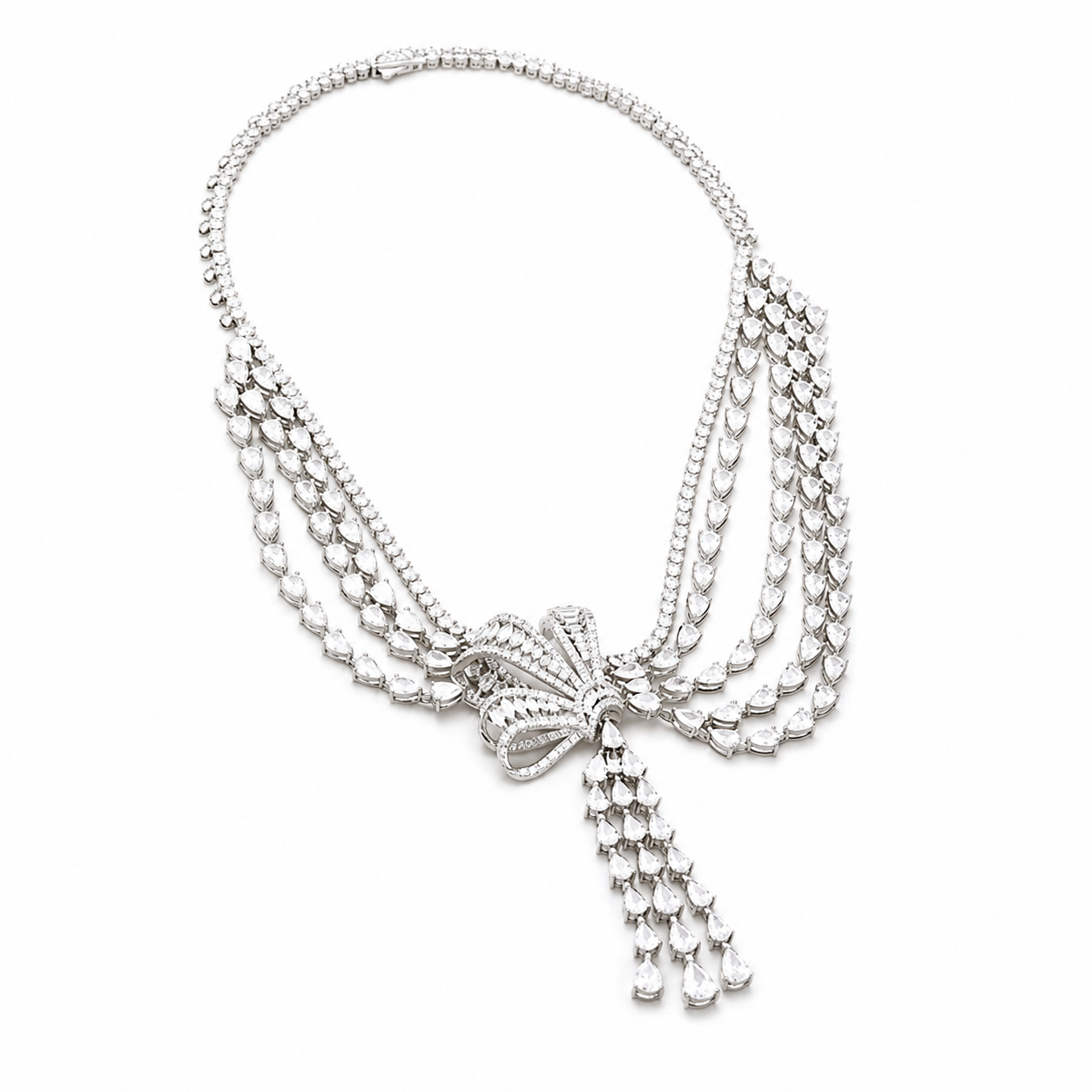 Basiline White Butterfly Bow Layer Tassel Necklace