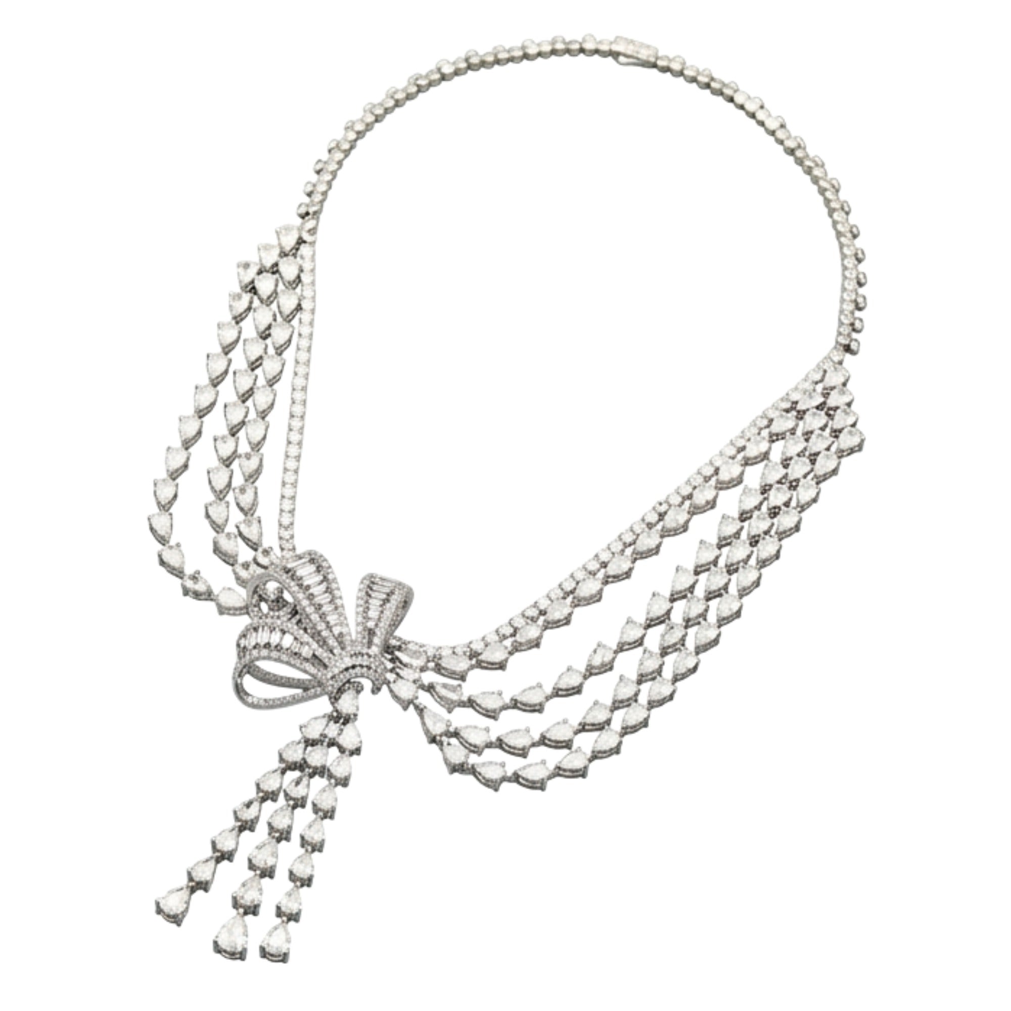 Basiline White Butterfly Bow Layer Tassel Necklace